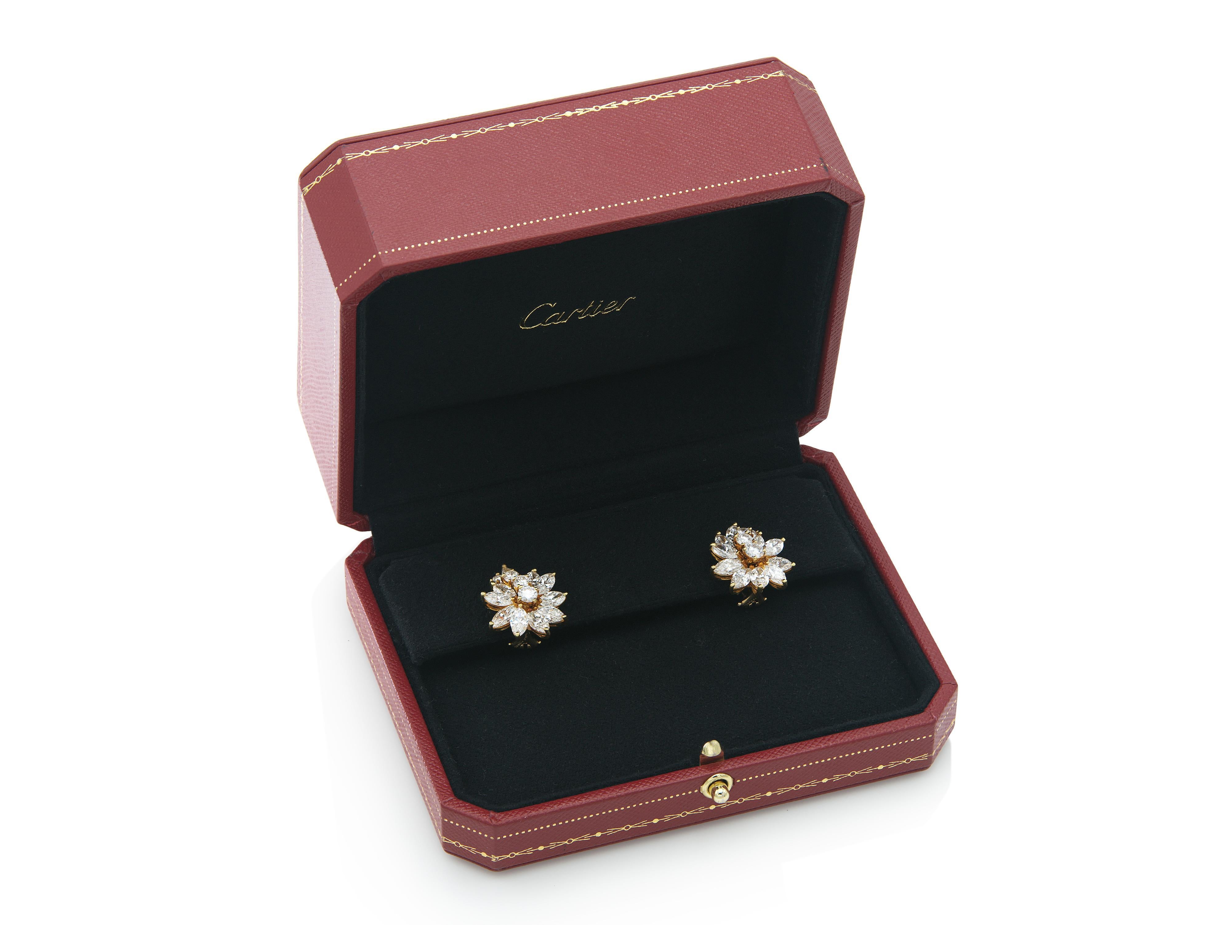 Vintage 1960s Cartier 8,70 Karat Diamant Cluster Ohrringe Damen im Angebot