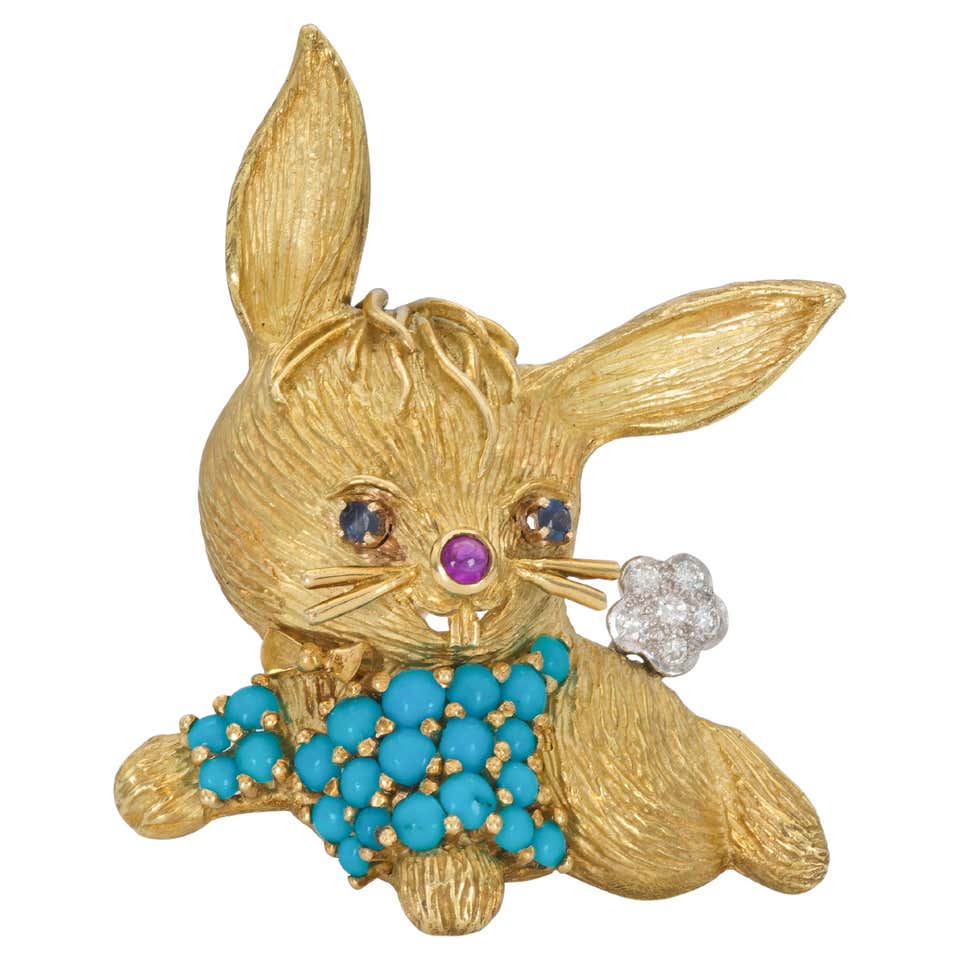 Antique Diamond Rabbit Brooch of Silver and 10k Gold For Sale at 1stDibs