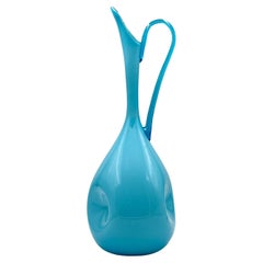 Vintage 1960s Cased Glass 17.5" Pitcher, in Aqua Blue - Made in Empoli, Italy
