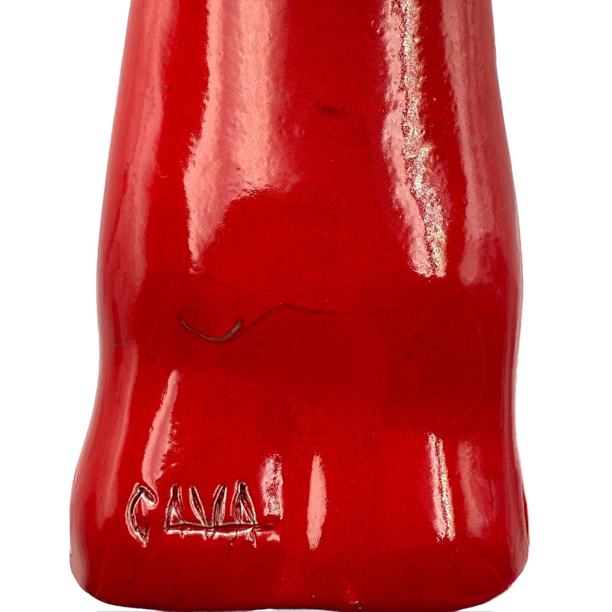 Set di 5 statuette in ceramica 'La Linea' di Osvaldo Cavandoli in rosso, vintage anni '60 in vendita 3