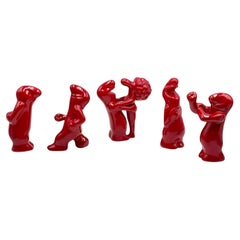 Figurines en céramique « La Linea » d'Osvaldo Cavandoli en rouge des années 1960, lot de 5