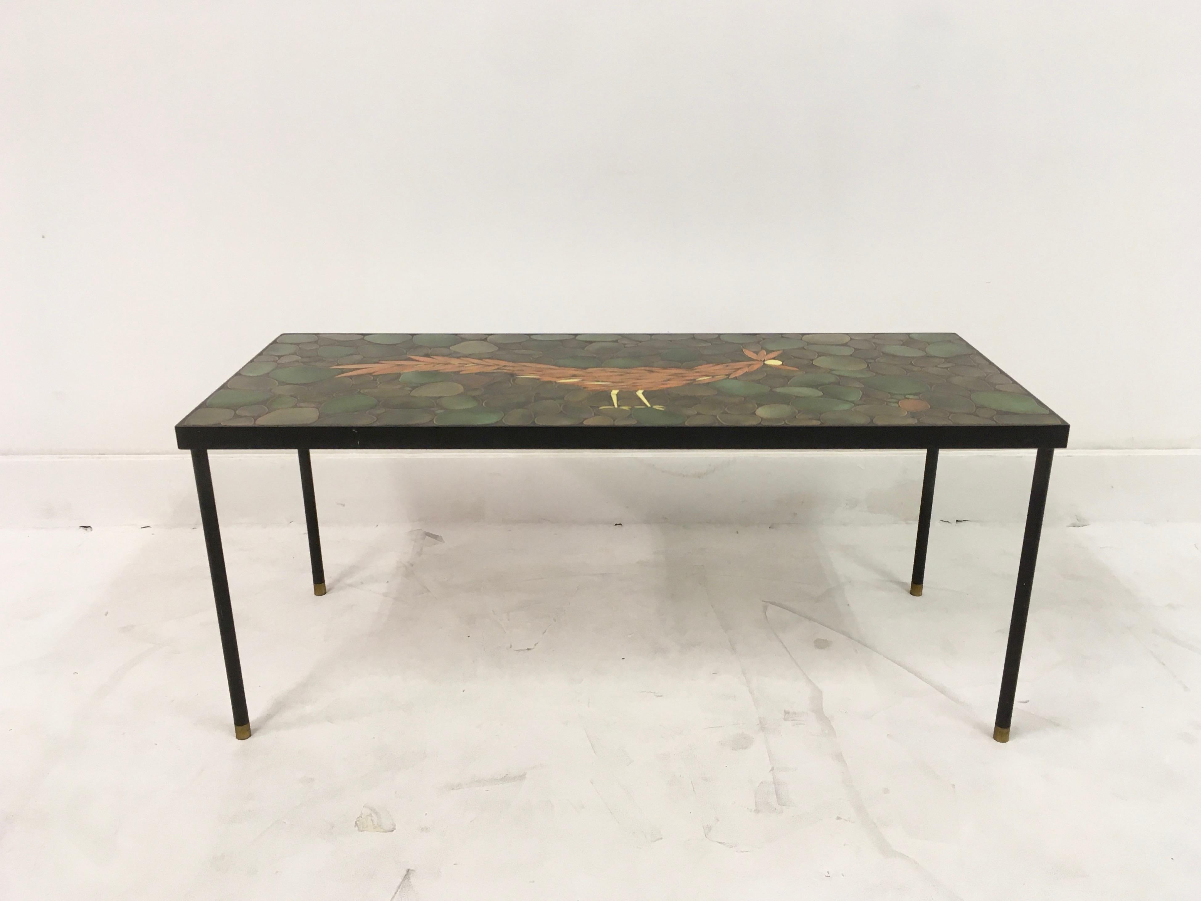 Vintage 1960s Ceramic, Steel and Brass Coffee Table In Good Condition For Sale In London, London