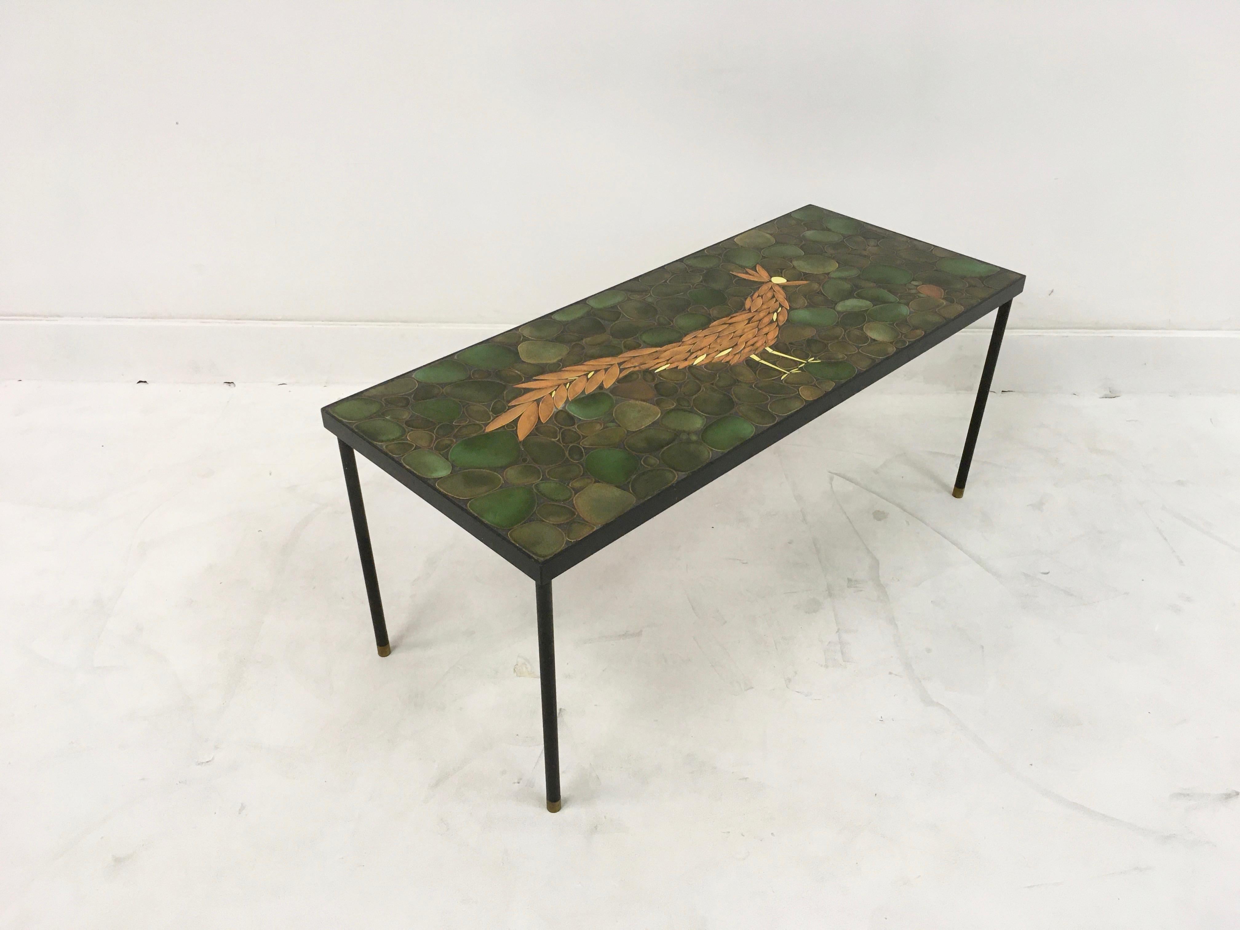 Vintage 1960s Ceramic, Steel and Brass Coffee Table For Sale 1