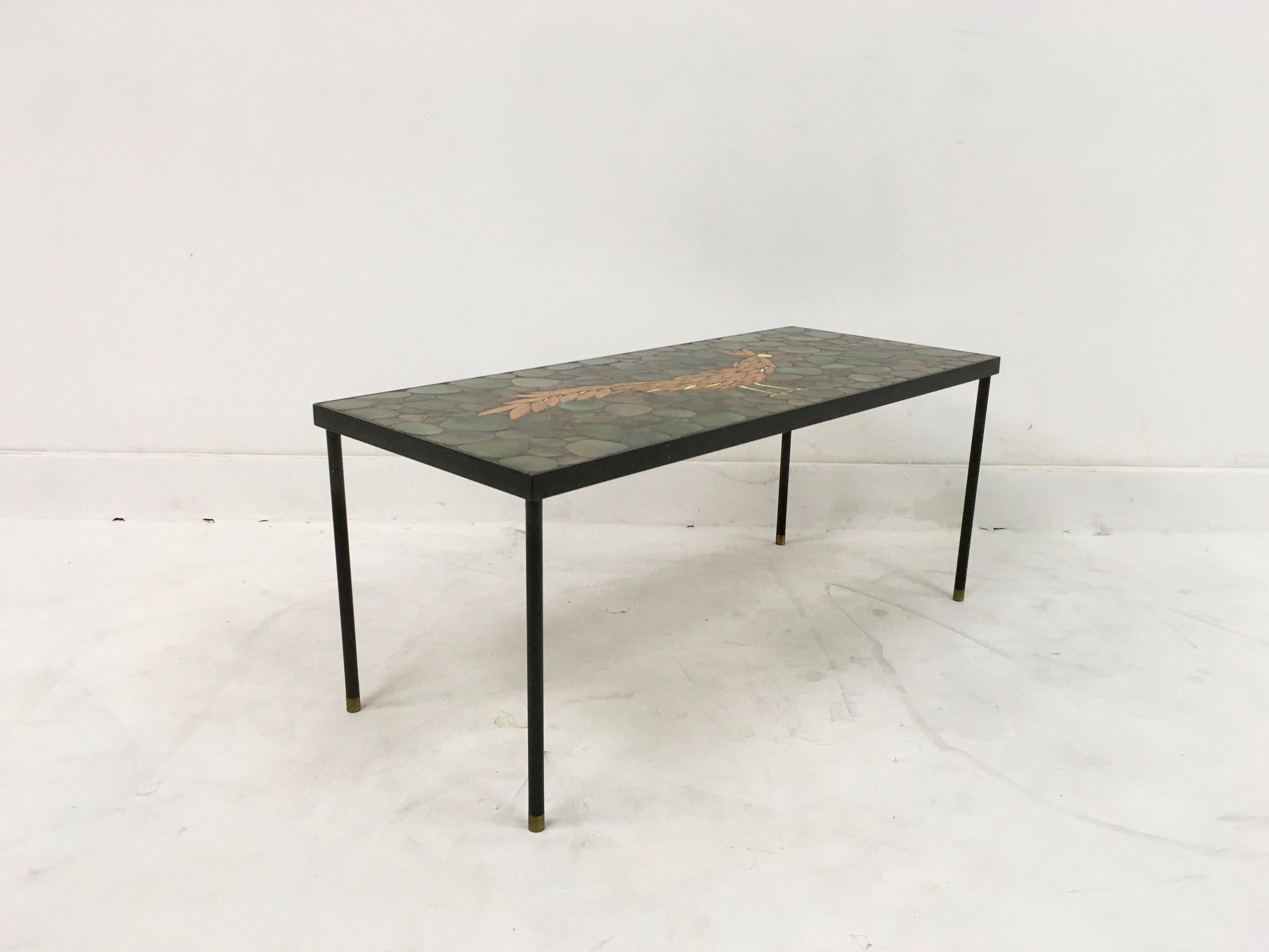 Vintage 1960s Ceramic, Steel and Brass Coffee Table For Sale 2