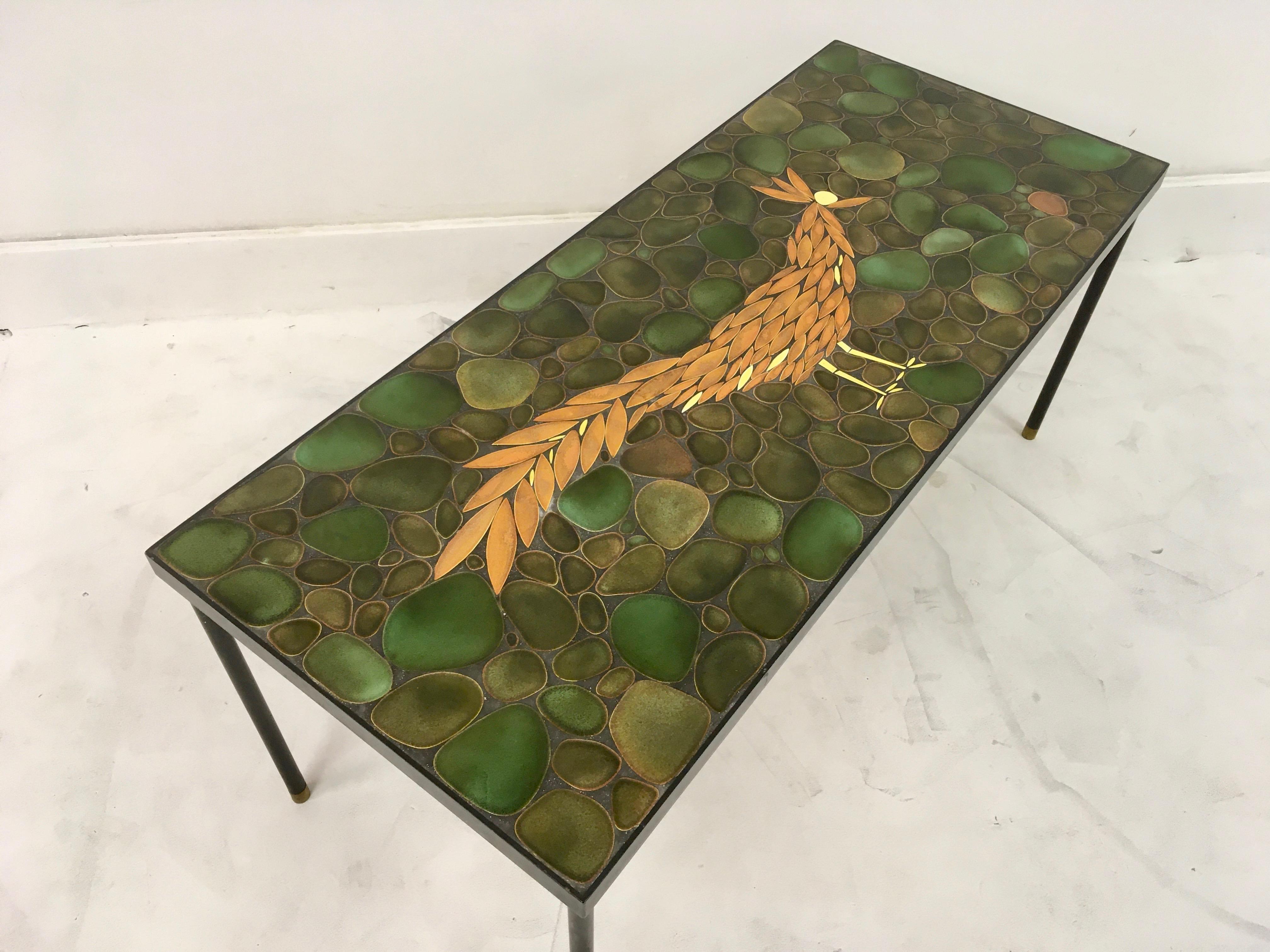 Vintage 1960s Ceramic, Steel and Brass Coffee Table For Sale 4
