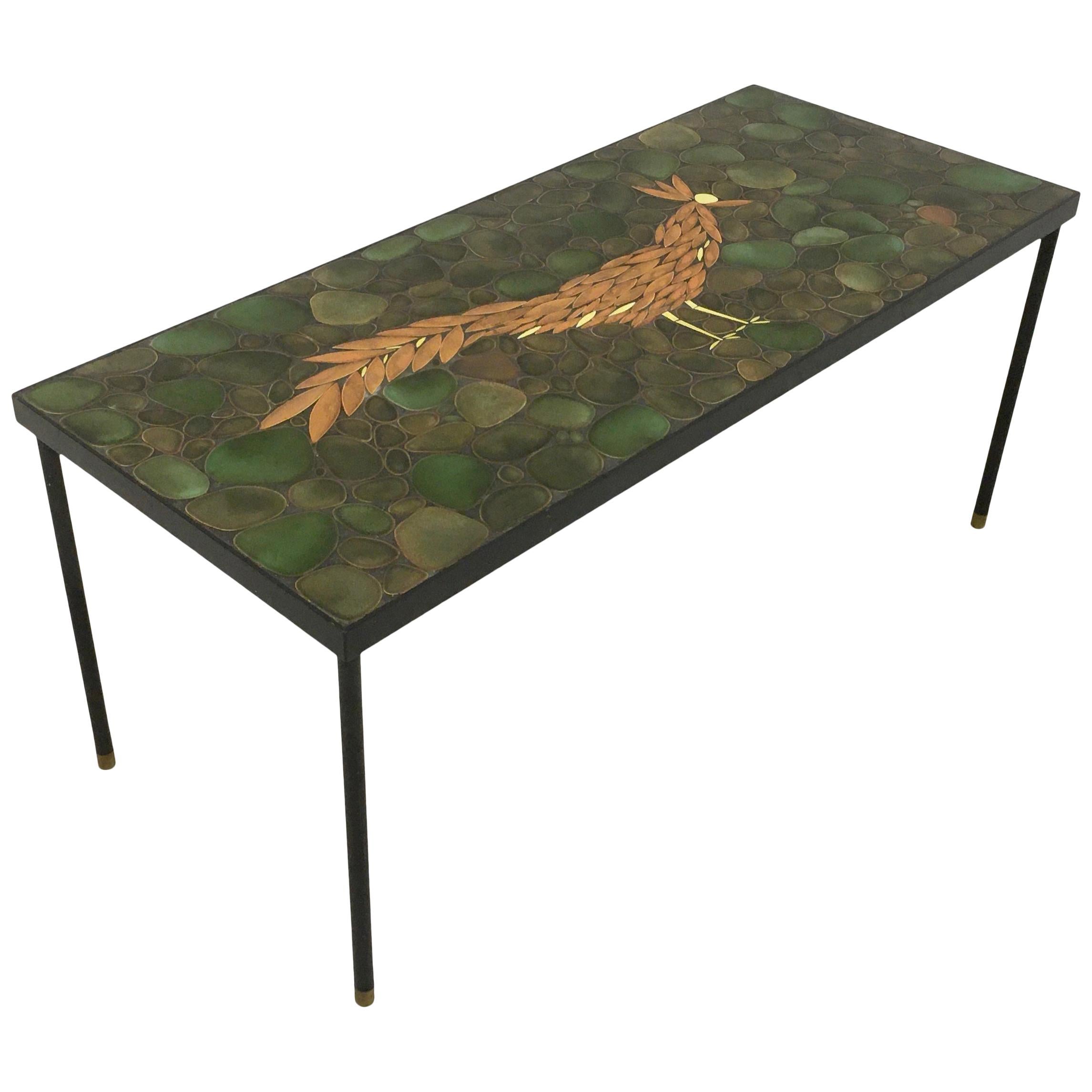 Vintage 1960s Ceramic, Steel and Brass Coffee Table For Sale
