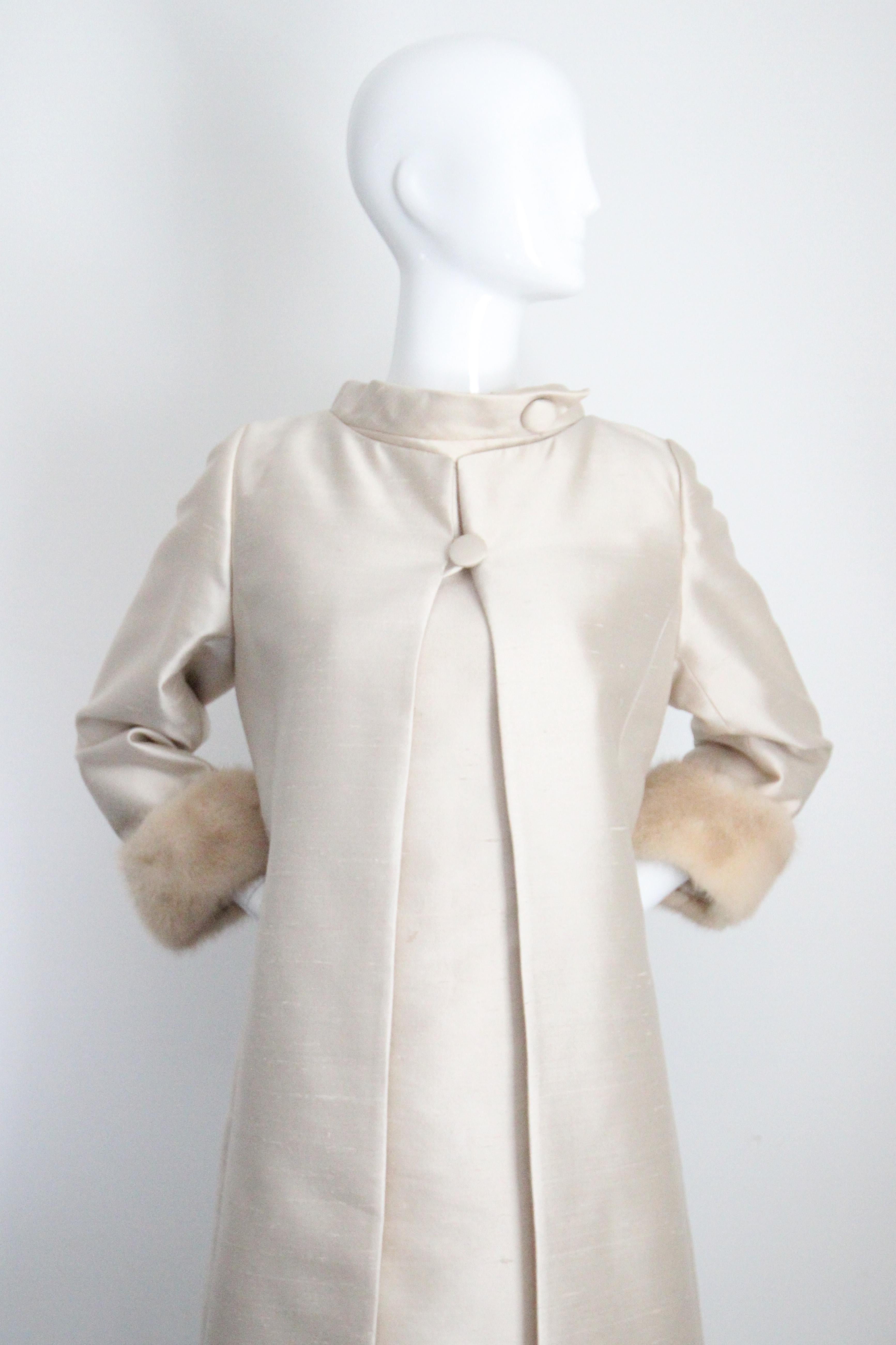 Vintage 1960's Champagne Silk Dress and Coat Suit 1960's Dress Set UK 12 US 8 en vente 5