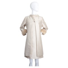 Traje de chaqueta y vestido de seda champán vintage de los años 60 Conjunto de vestido de los años 60 UK 12 US 8