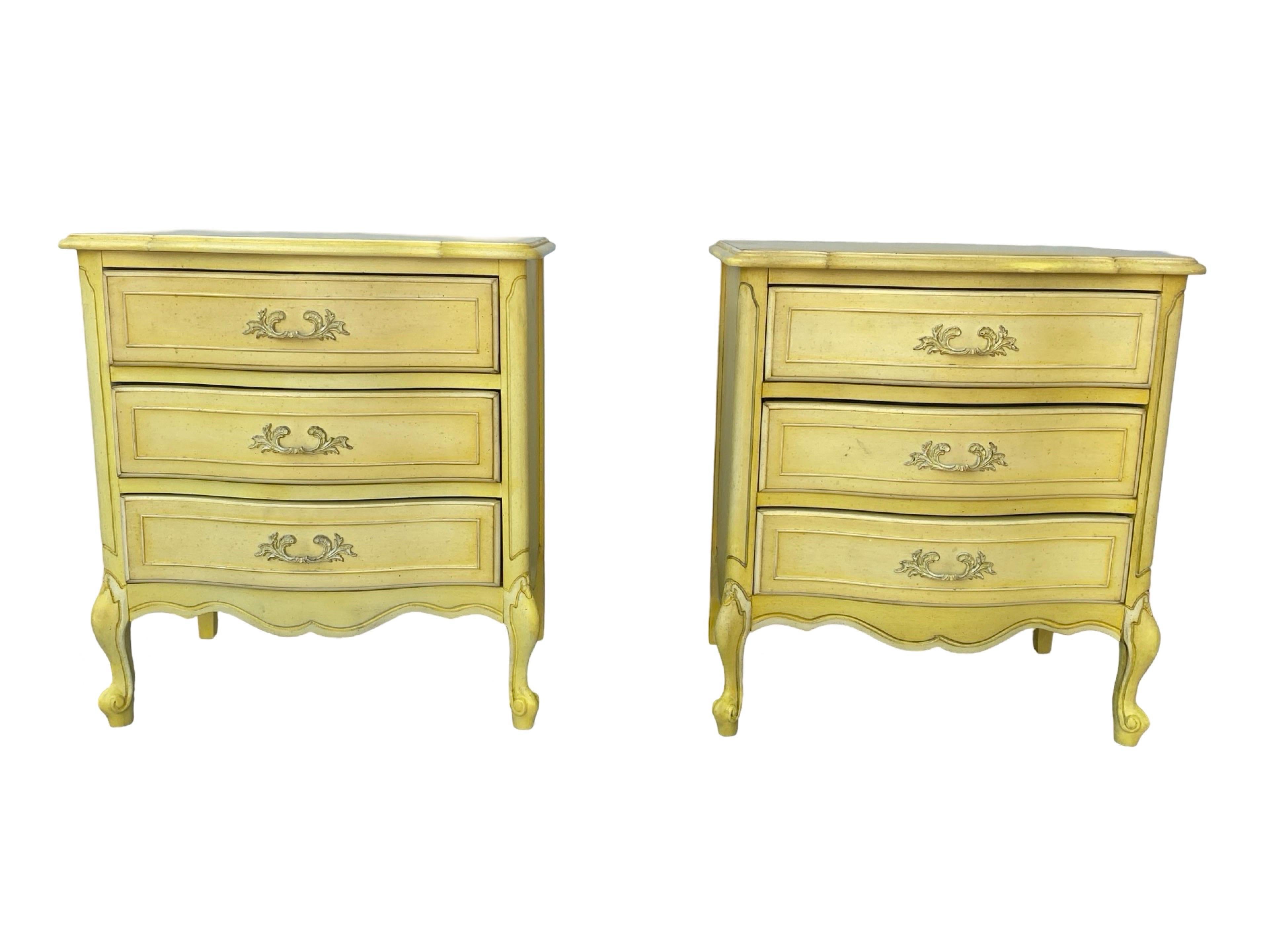 We purchased these beautiful nightstands from an all vintage Beverly Hills movie mogul’s original estate. This pair came from the guest bedroom along with the Italian fruit lamps that are available on separate listing. The entire house was designed