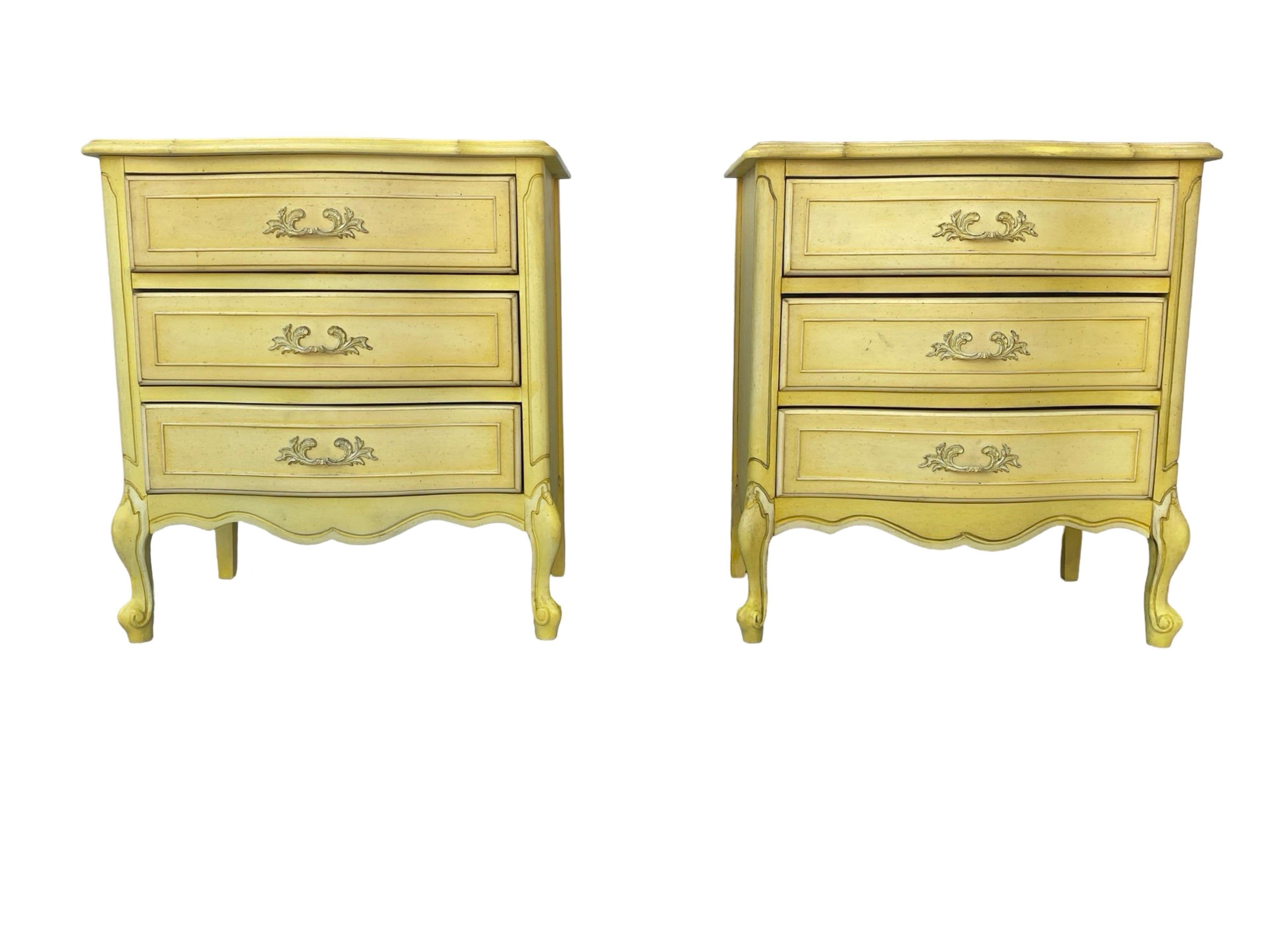 American Vintage 1960s  Chic French Regency Style Bright Yellow Pair of Nightstands