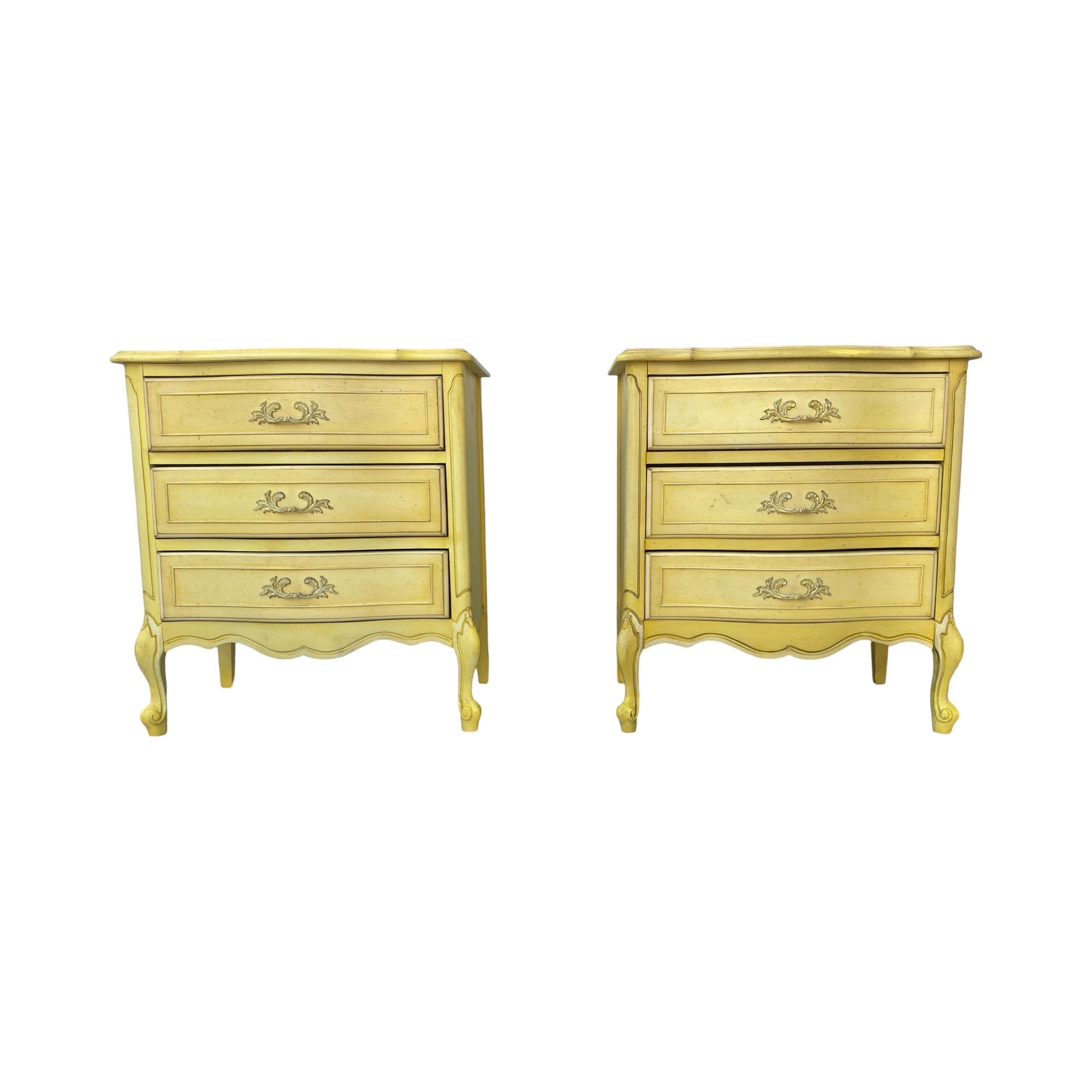 Mid-20th Century Vintage 1960s  Chic French Regency Style Bright Yellow Pair of Nightstands
