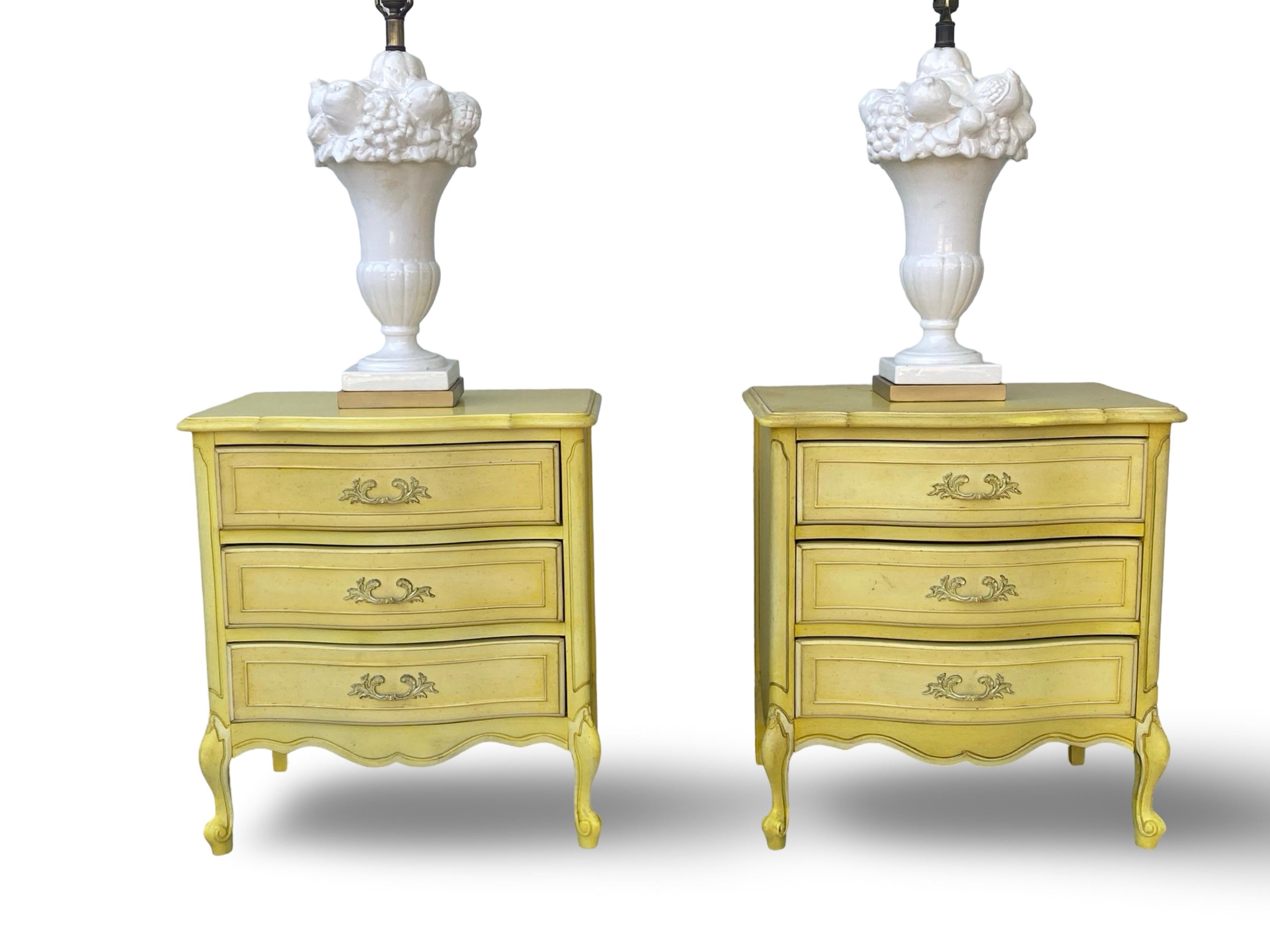 Vintage 1960s  Chic French Regency Style Bright Yellow Pair of Nightstands 2