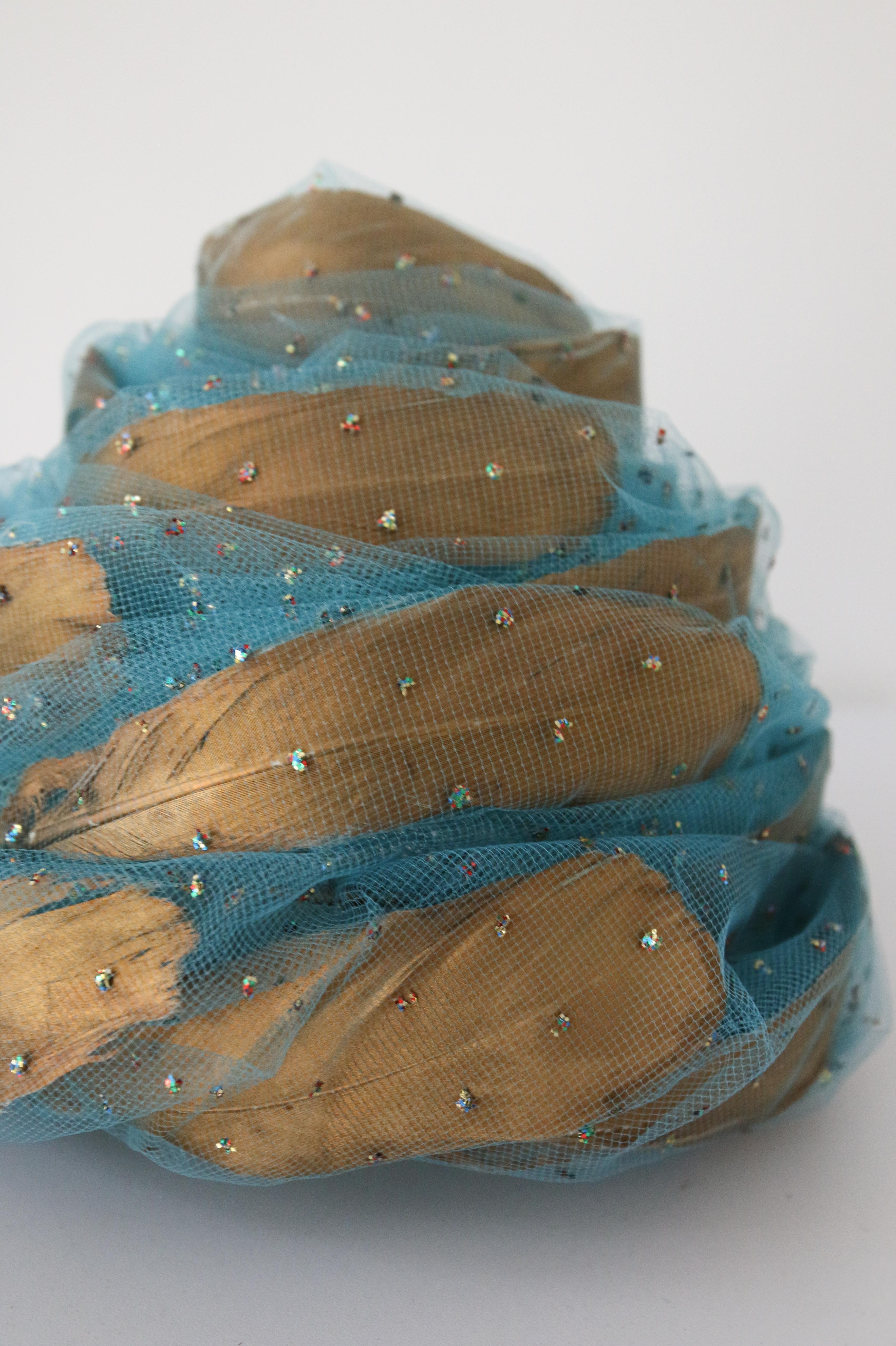 Vintage 1960's Christiain Dior Turquoise Tulle & Gold Turban Hat 6