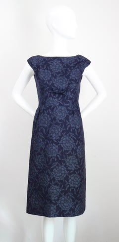 Vintage 1960s Christian Dior Blue Floral Brocade Dress and Jacket Set UK 8 US 4