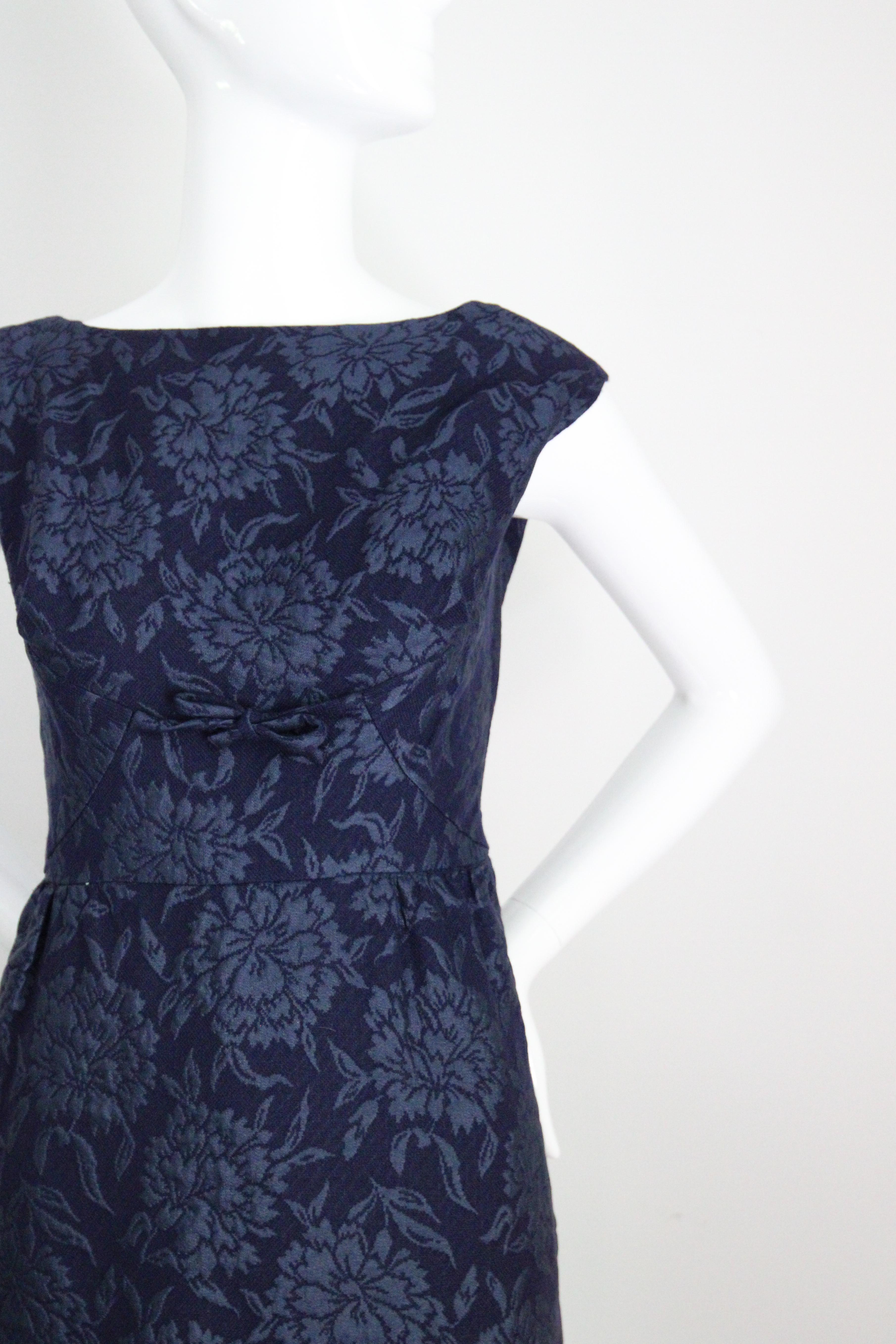 Vintage 1960s Christian Dior Blue Floral Brocade Dress and Jacket Set UK 8 US 4 In Good Condition In Cheltenham, GB