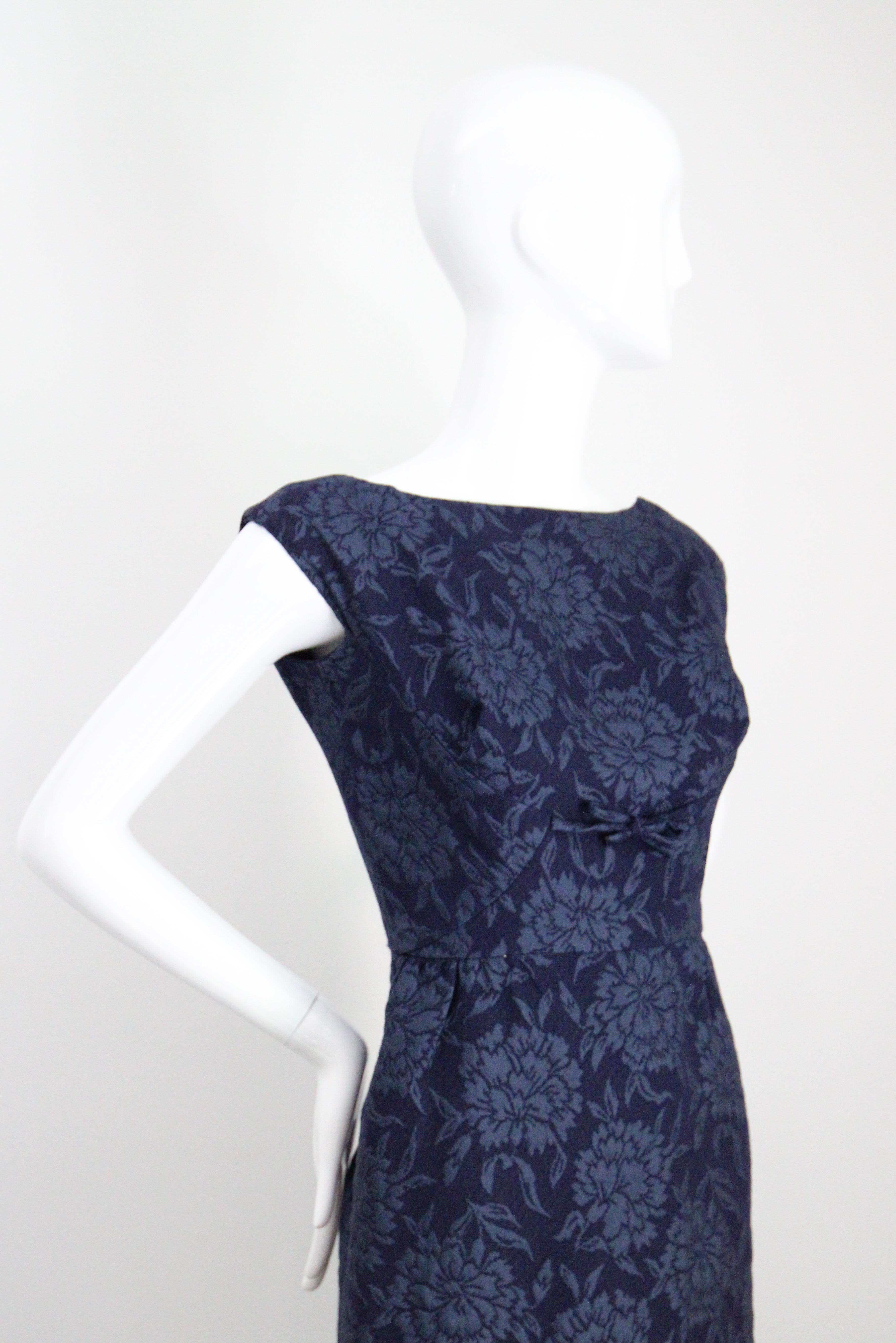Vintage 1960s Christian Dior Blue Floral Brocade Dress and Jacket Set UK 8 US 4 1