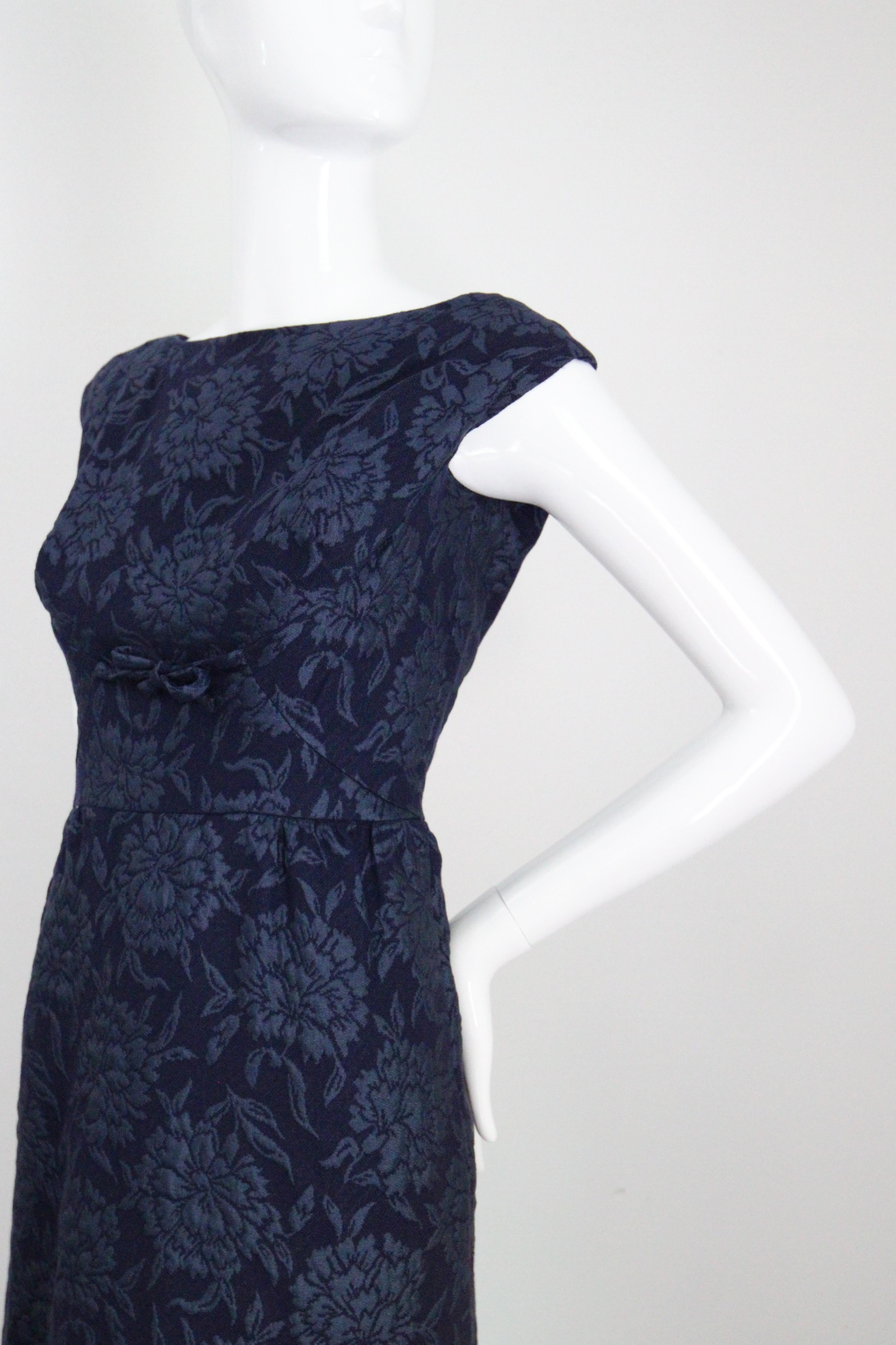 Vintage 1960s Christian Dior Blue Floral Brocade Dress and Jacket Set UK 8 US 4 3
