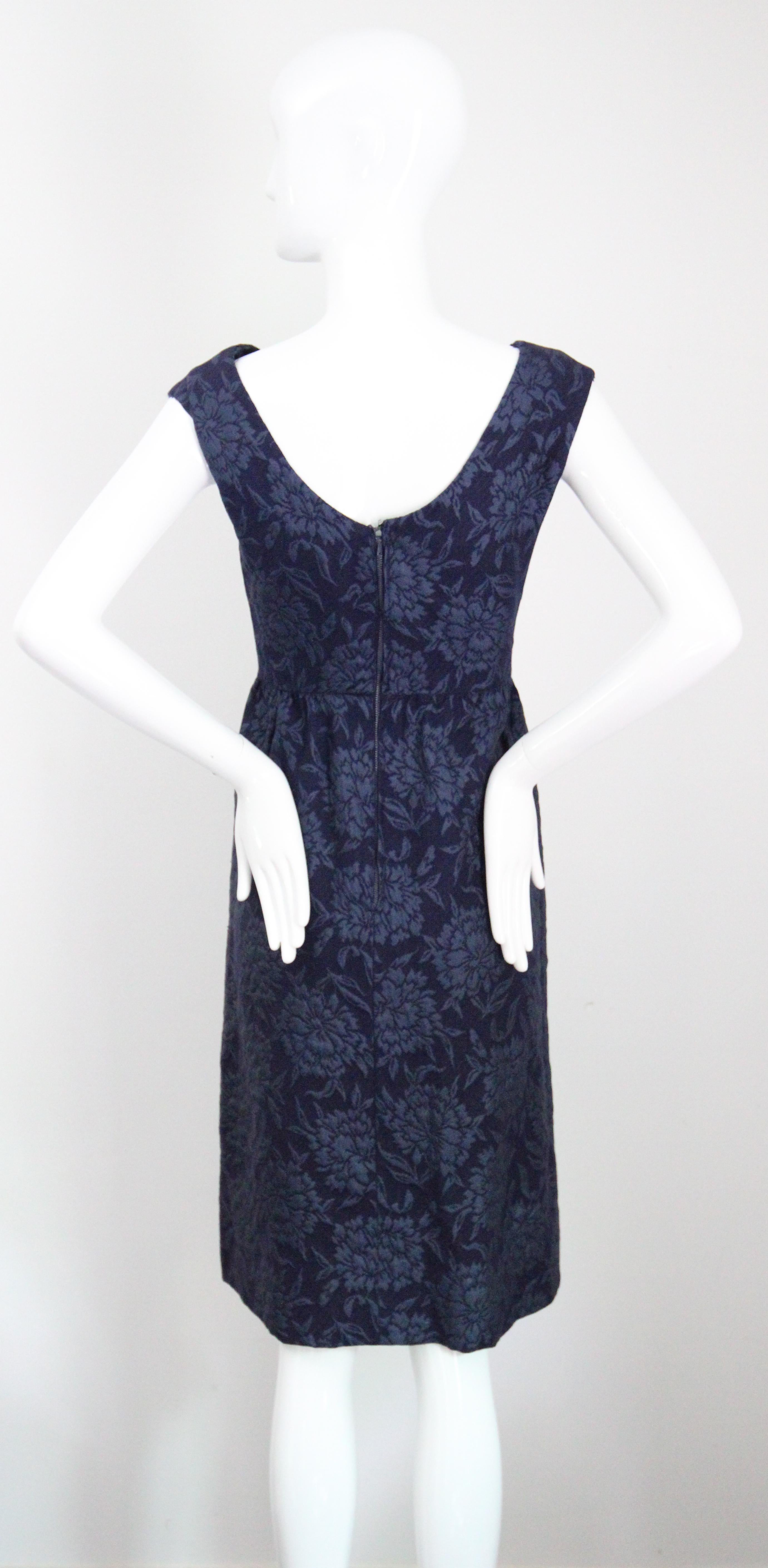 Vintage 1960s Christian Dior Blue Floral Brocade Dress and Jacket Set UK 8 US 4 4