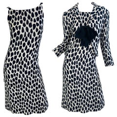 Christian Dior Vintage 1960s For Saks White Leopard Print 60s Dress Jacket Set