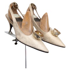 Vintage 1960's Christian Dior Gold Lurex Kitten Heels UK 4.5-5 US 6.5-7 EU 36.5