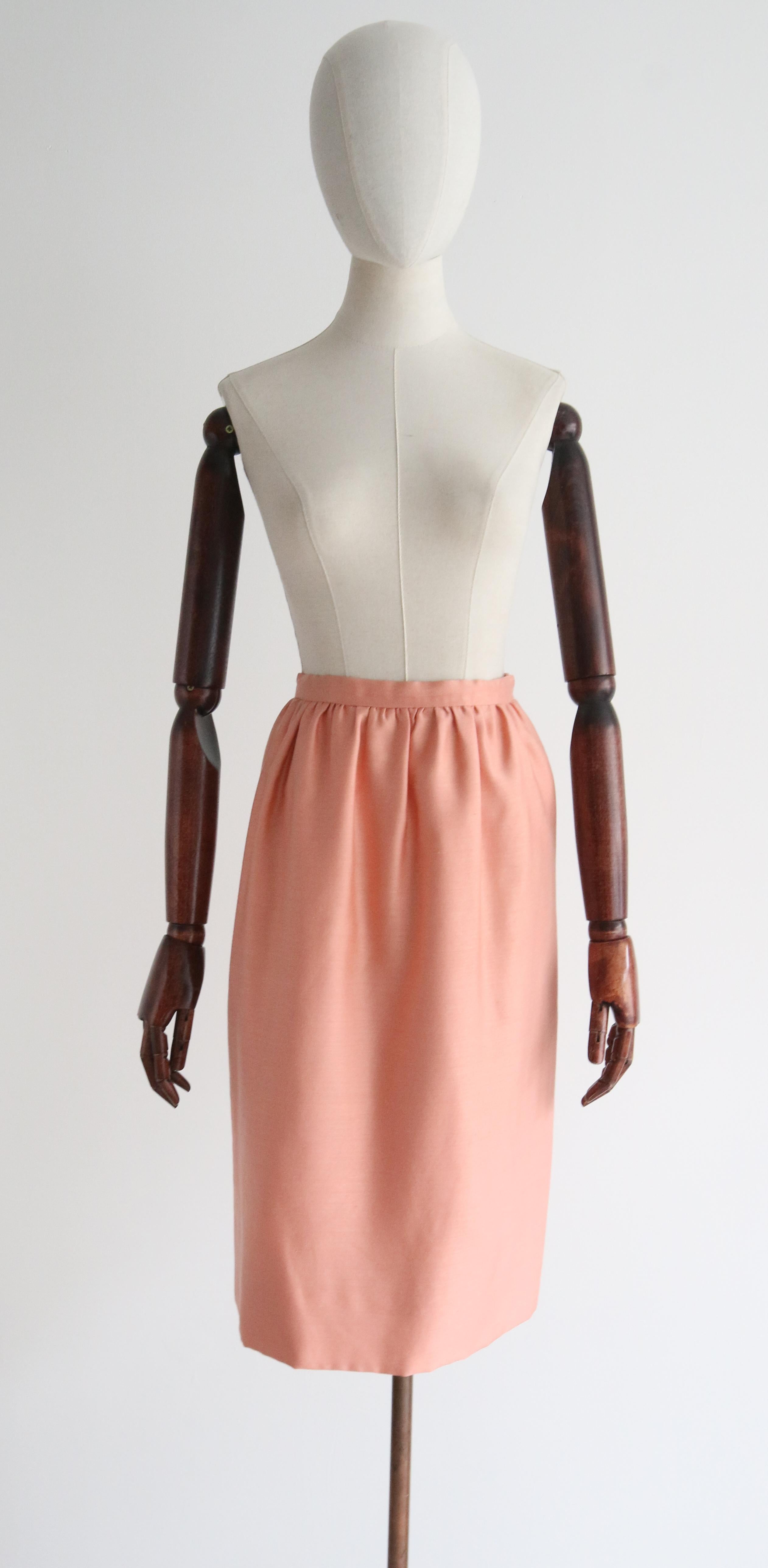 Vintage 1960's Christian Dior Peach Pink Silk Skirt Suit UK 6 US 2 For Sale 9