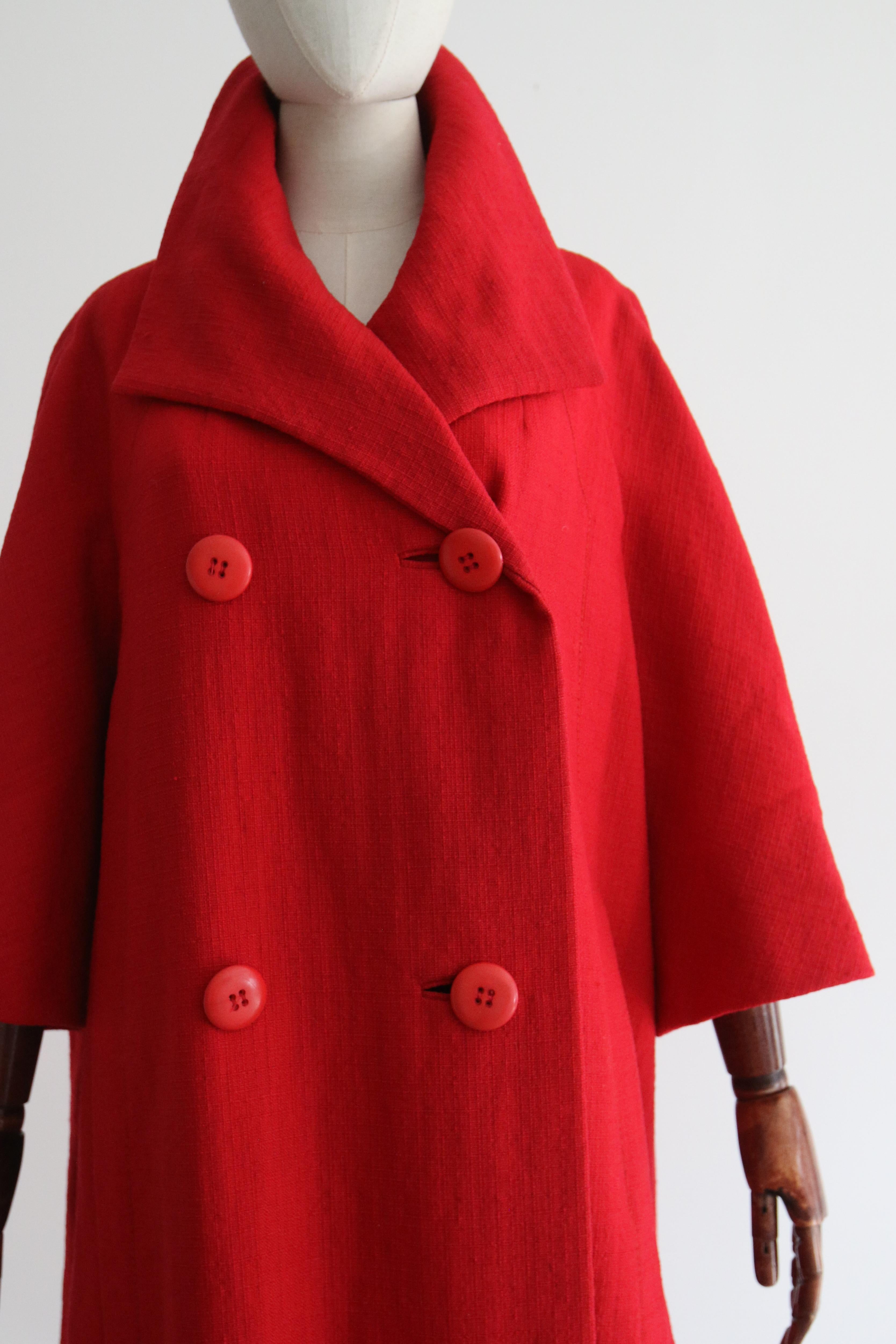 Red Vintage 1960's Christian Dior Wool Coat UK 14-18 US 10-14 For Sale