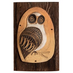 Vintage 1960s Clay and Wood Owl Wall Art by Verner