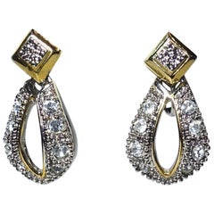 Vintage 1960s Clear Crystal Gold 
Silver Tone Earrings