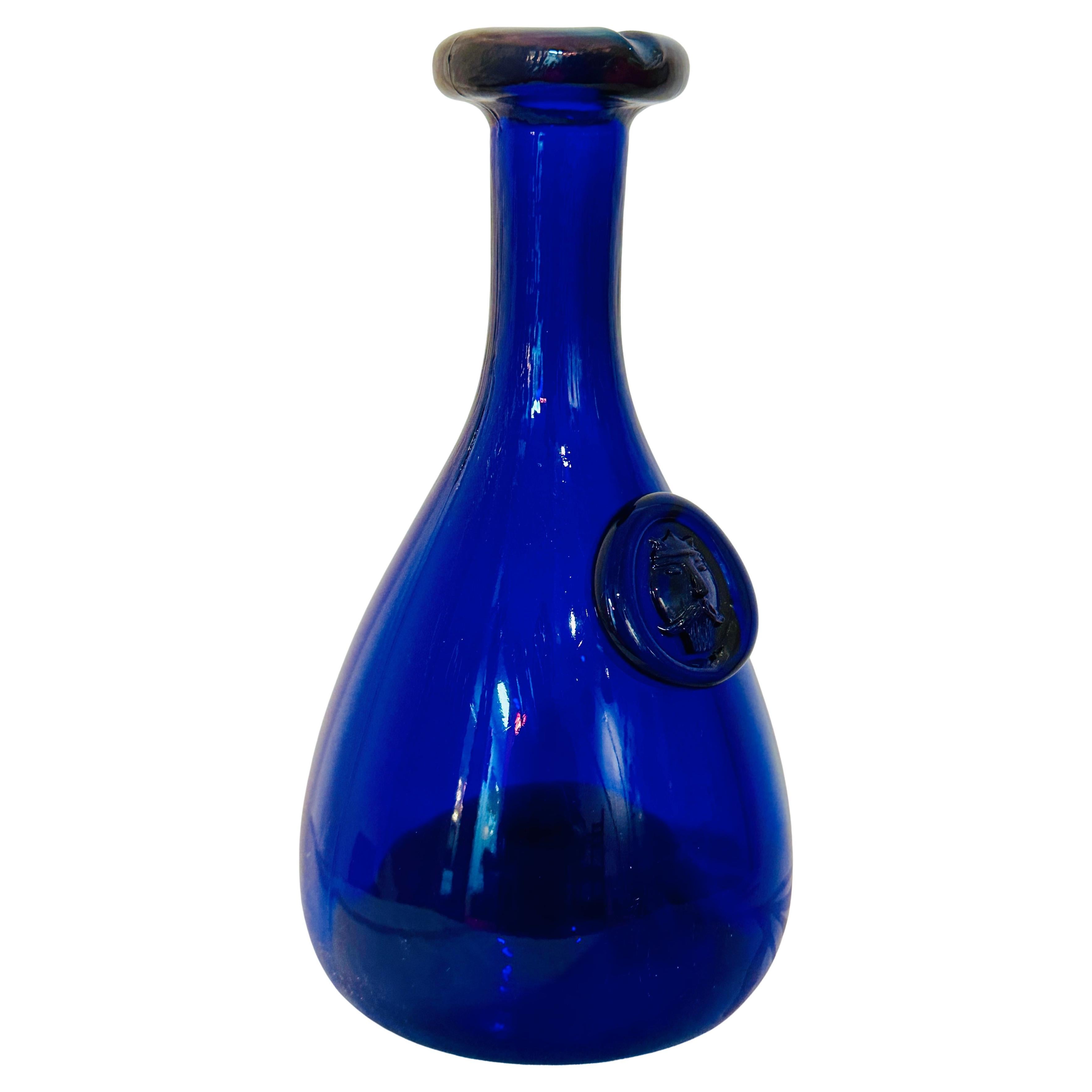 Vintage 1960s Cobalt Blue Holmegaard Glasværk "Viking" Carafe Flasque Décanteur