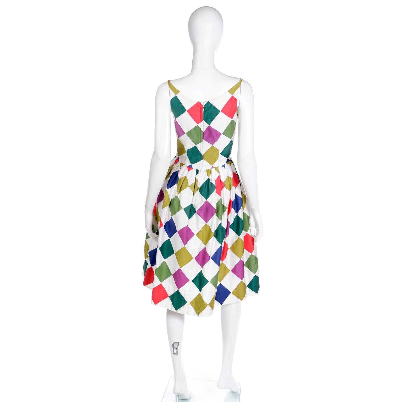 Women's Vintage 1960s Colorful Harlequin Diamond Print Summer Dress For Sale