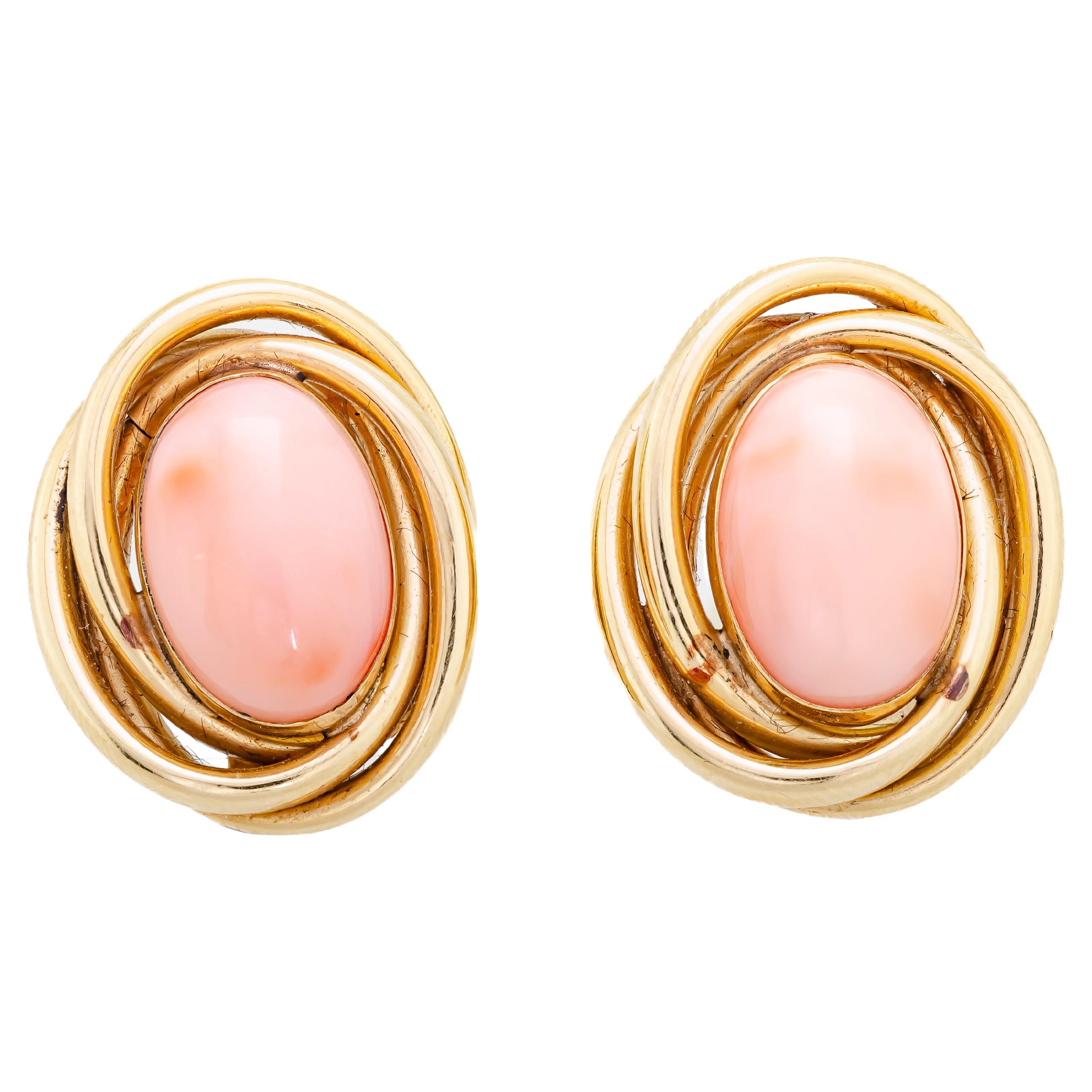 Vintage 1960s Coral and 14KT Yellow Gold Earrings For Sale