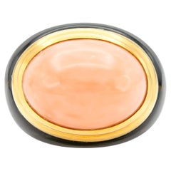 Vintage 1960s Coral and Onyx Ring