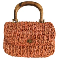 Vintage 1960's Coral Orange Raffia Handbag