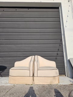 Vintage 1960s Corner Kissing Chairs in Cream Fabric with Black Piping