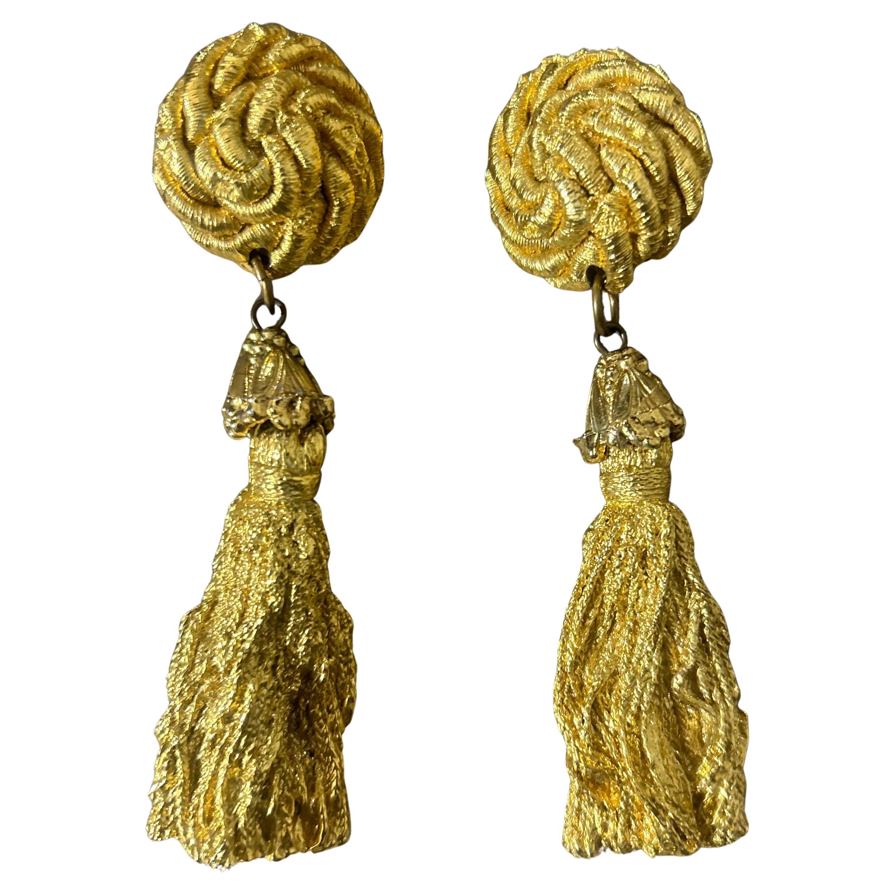 Vintage 1960s Costume Jewelry Gold-Toned Tassel Italian Statement Earrings