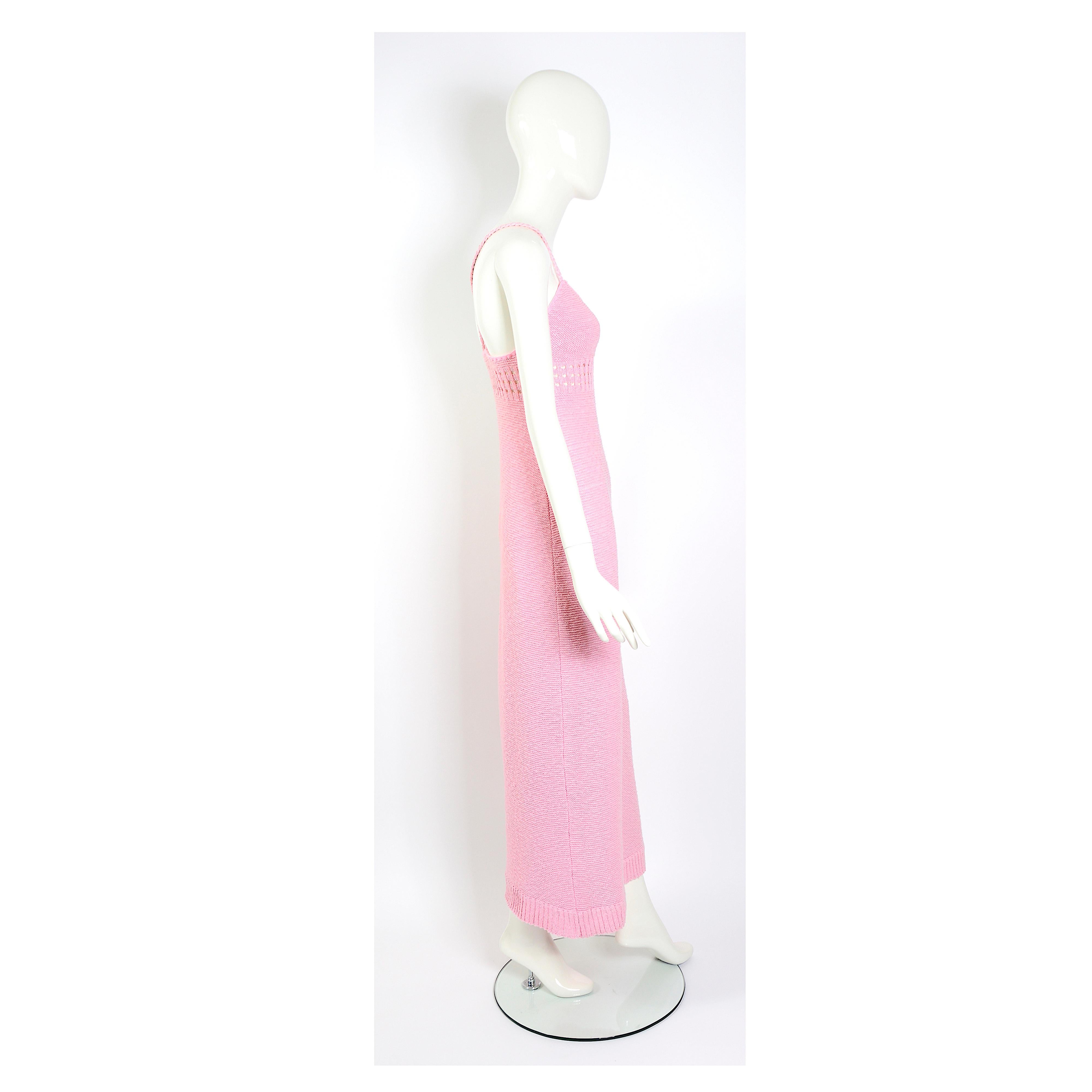Women's Vintage 1960s Courrèges pink cotton knit maxi slip dress 