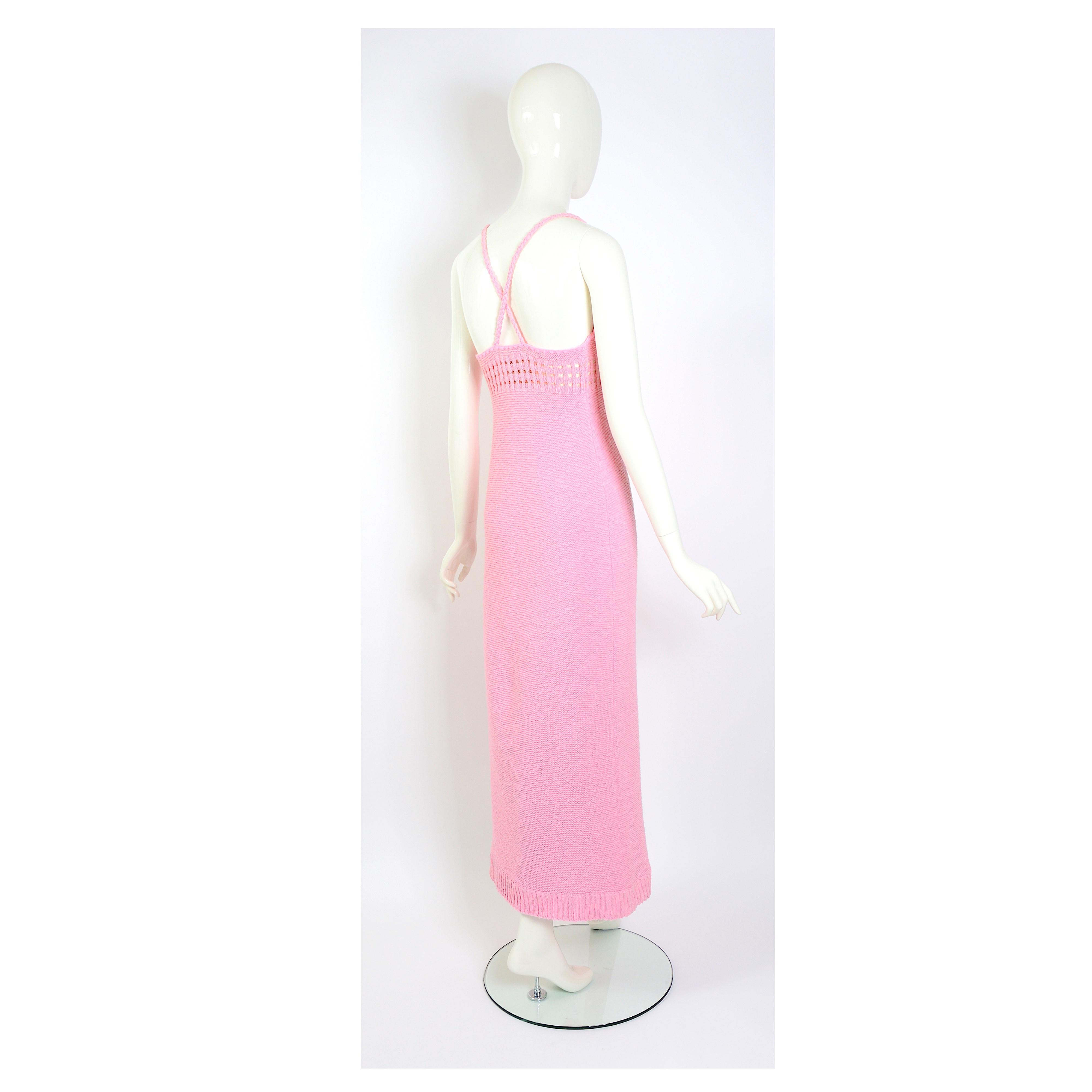 Vintage 1960s Courrèges pink cotton knit maxi slip dress  1