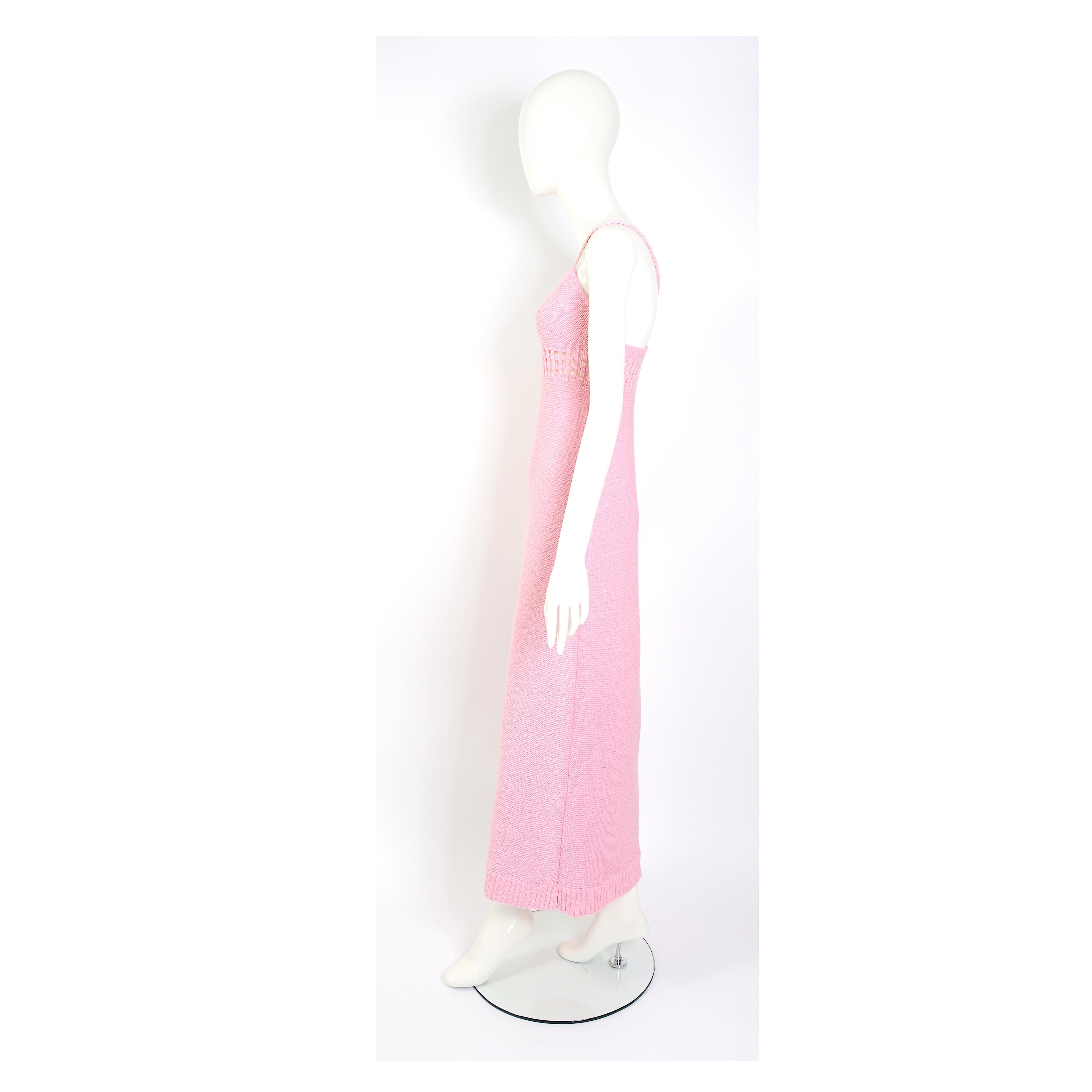 Vintage 1960s Courrèges pink cotton knit maxi slip dress  3
