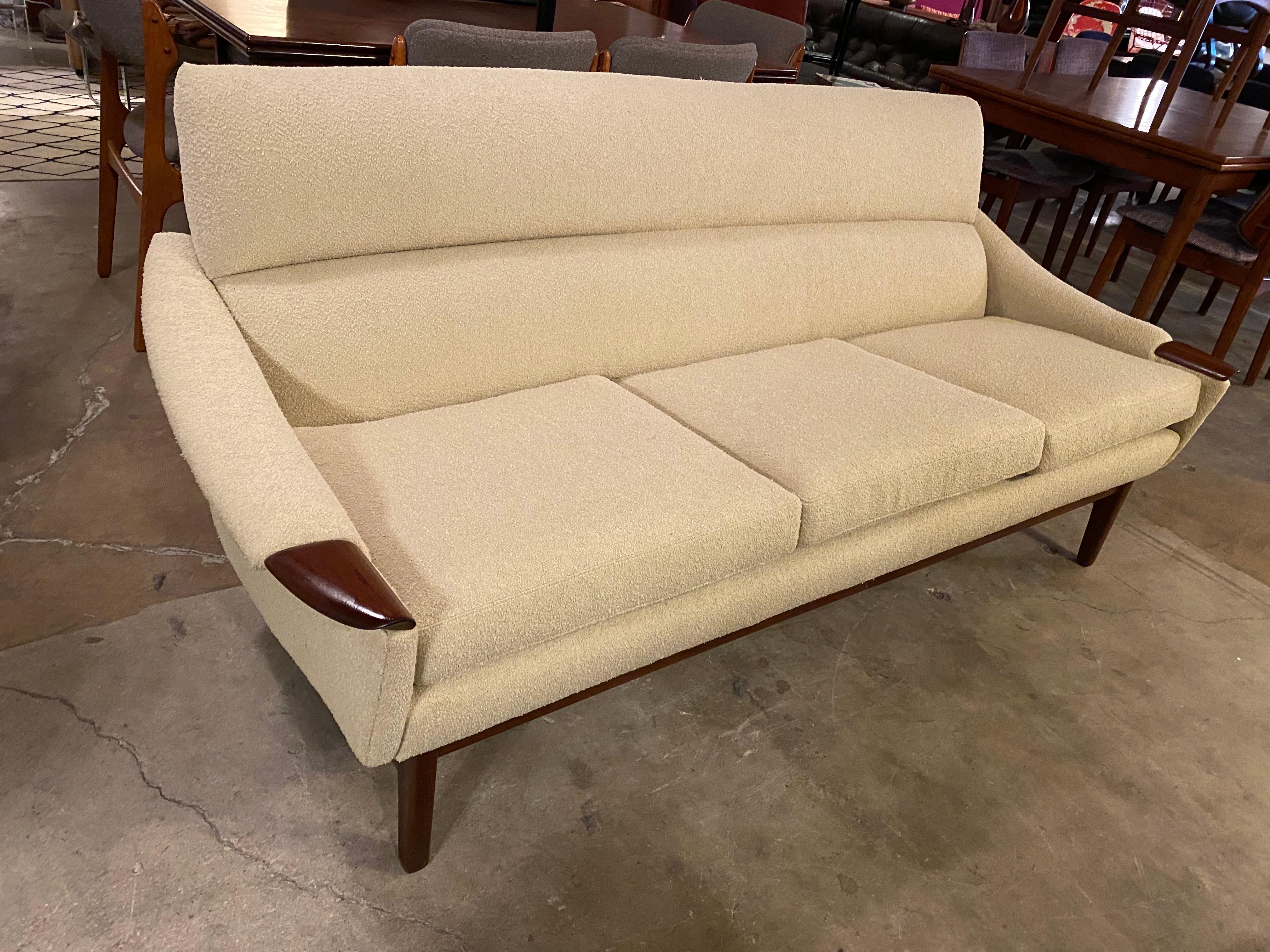 Canadian Vintage 1960s Cream Boucle Walnut Sofa by R. Huber & Co.