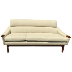 Vintage 1960s Cream Boucle Walnut Sofa by R. Huber & Co.