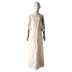 Vintage 1960's Cream Lace Dress Matching bandana 1960's bell sleeve dress UK 8