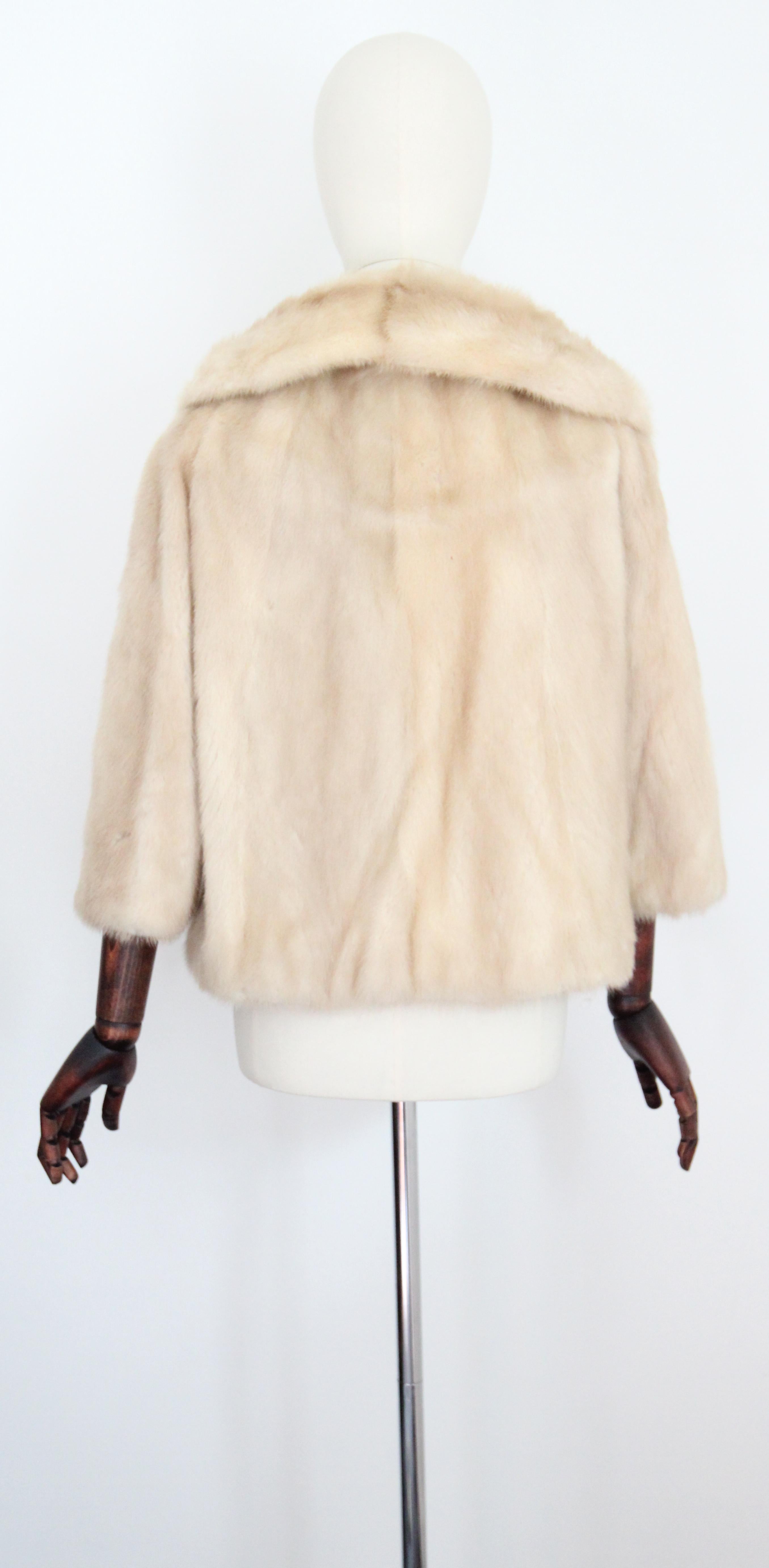 Vintage 1960's Cream Mink Fur Jacket Bracelet Length Sleeve Fur Coat UK 8-10 3