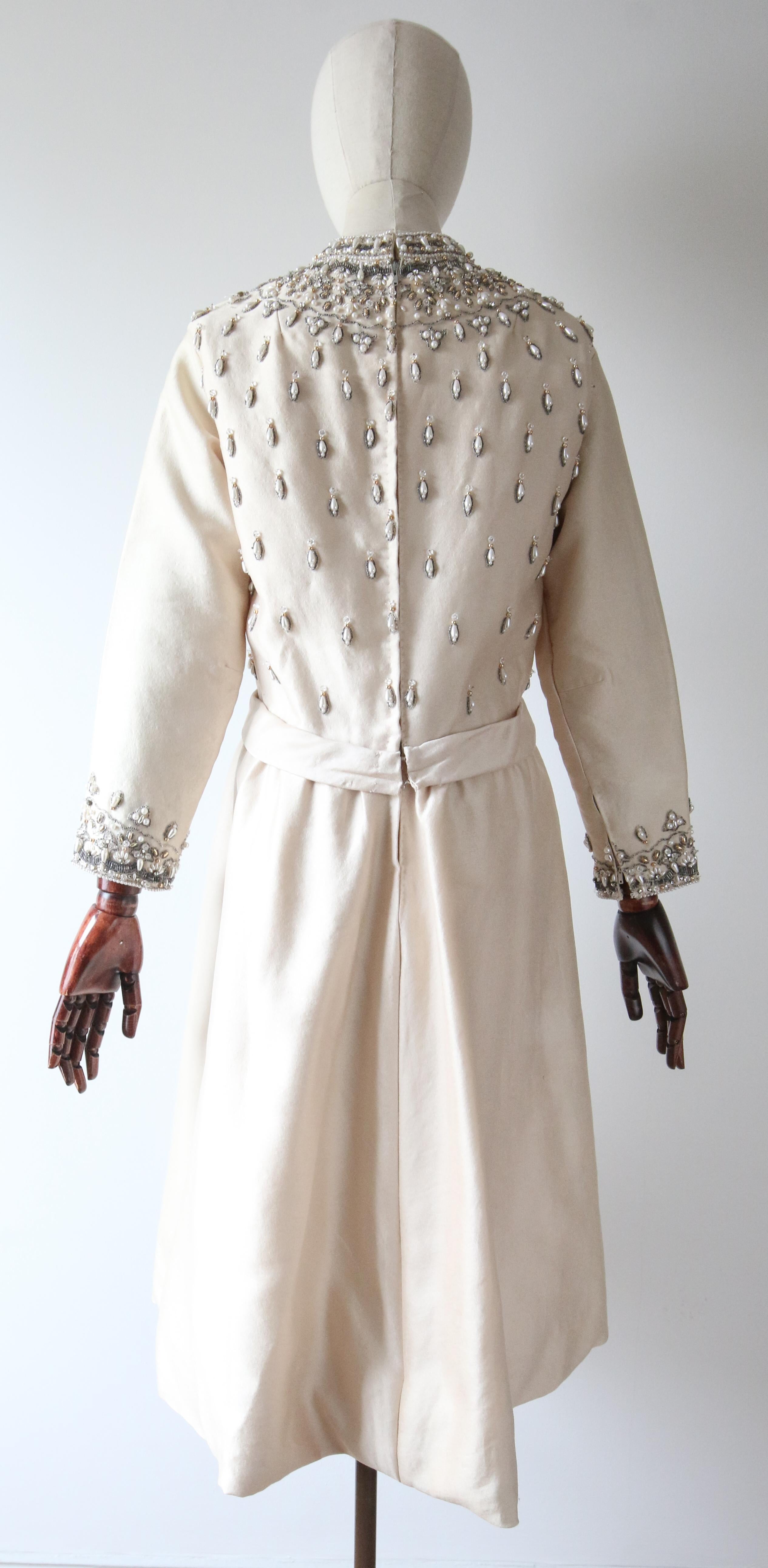Vintage 1960's cream silk beaded dress original 1960's wedding dress UK 12 Us 8  For Sale 8