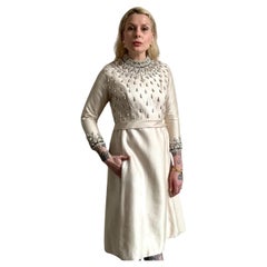 Vintage 1960's cream silk beaded dress original 1960's wedding dress UK 12 Us 8