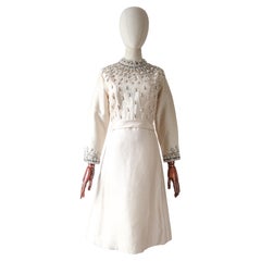 Vintage 1960's cream silk beaded dress original 1960's wedding dress UK 12 Us 8 