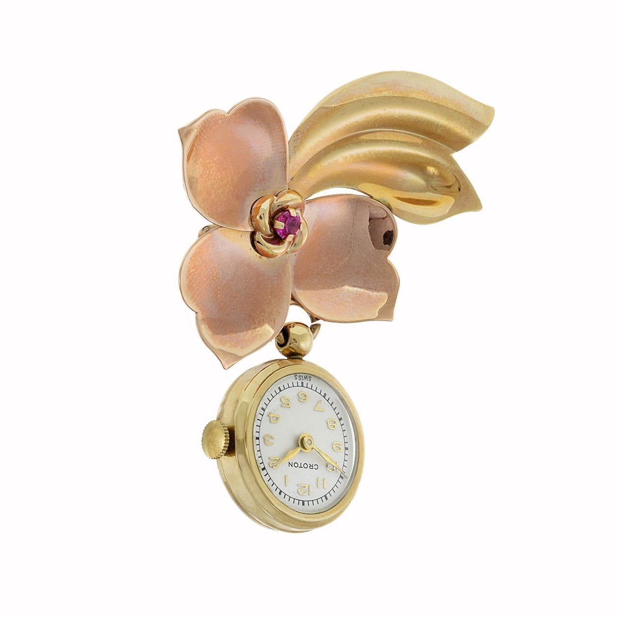 Retro Vintage 1960's Croton 14KT Gold Pendant/Pin watch For Sale