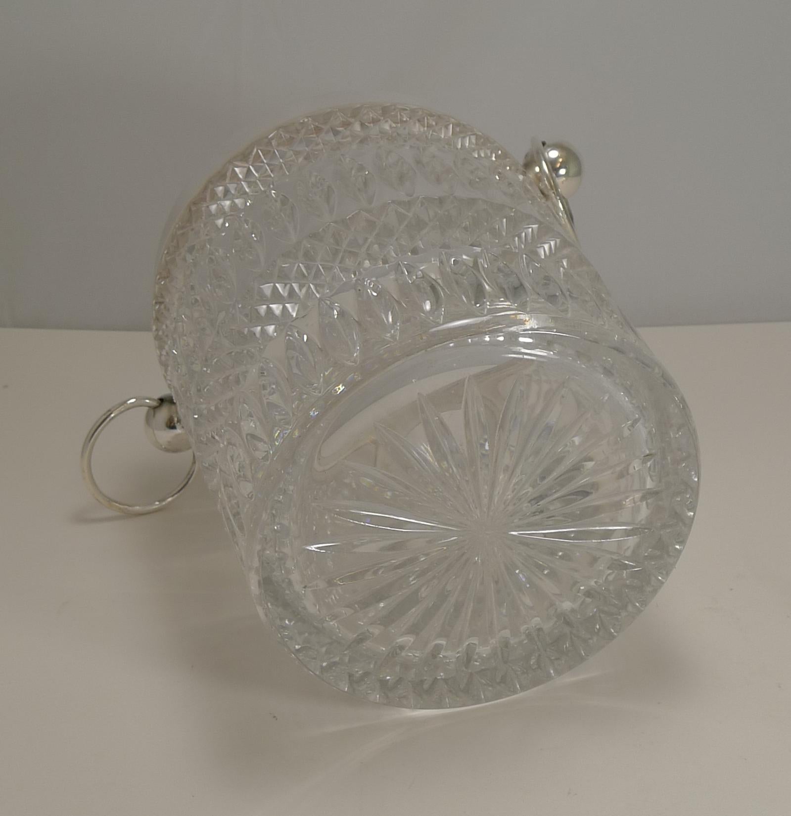 European Vintage 1960s Crystal and Silver Plate Wine Cooler / Champagne Bucket