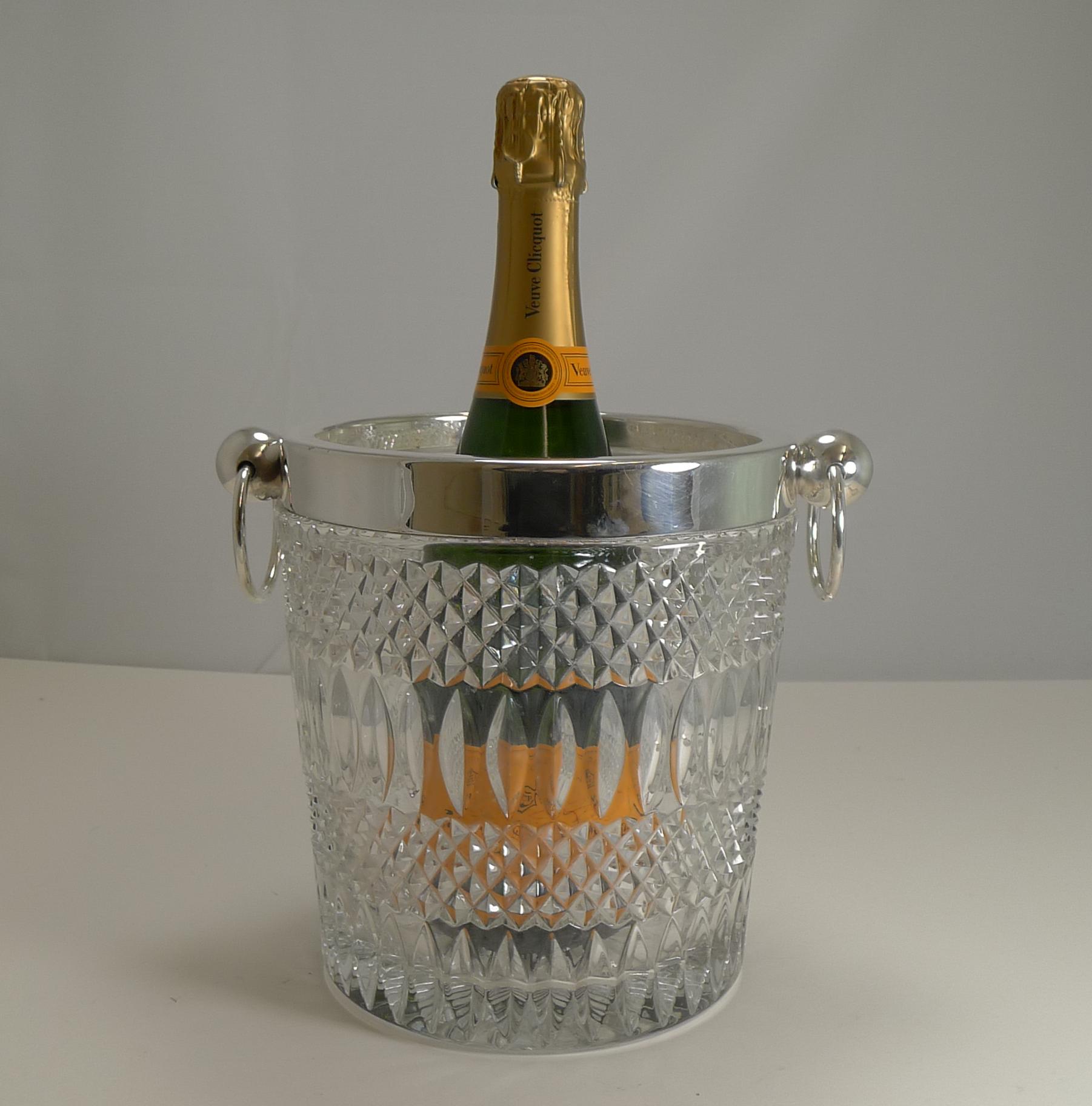Vintage 1960s Crystal and Silver Plate Wine Cooler / Champagne Bucket In Good Condition In Bath, GB