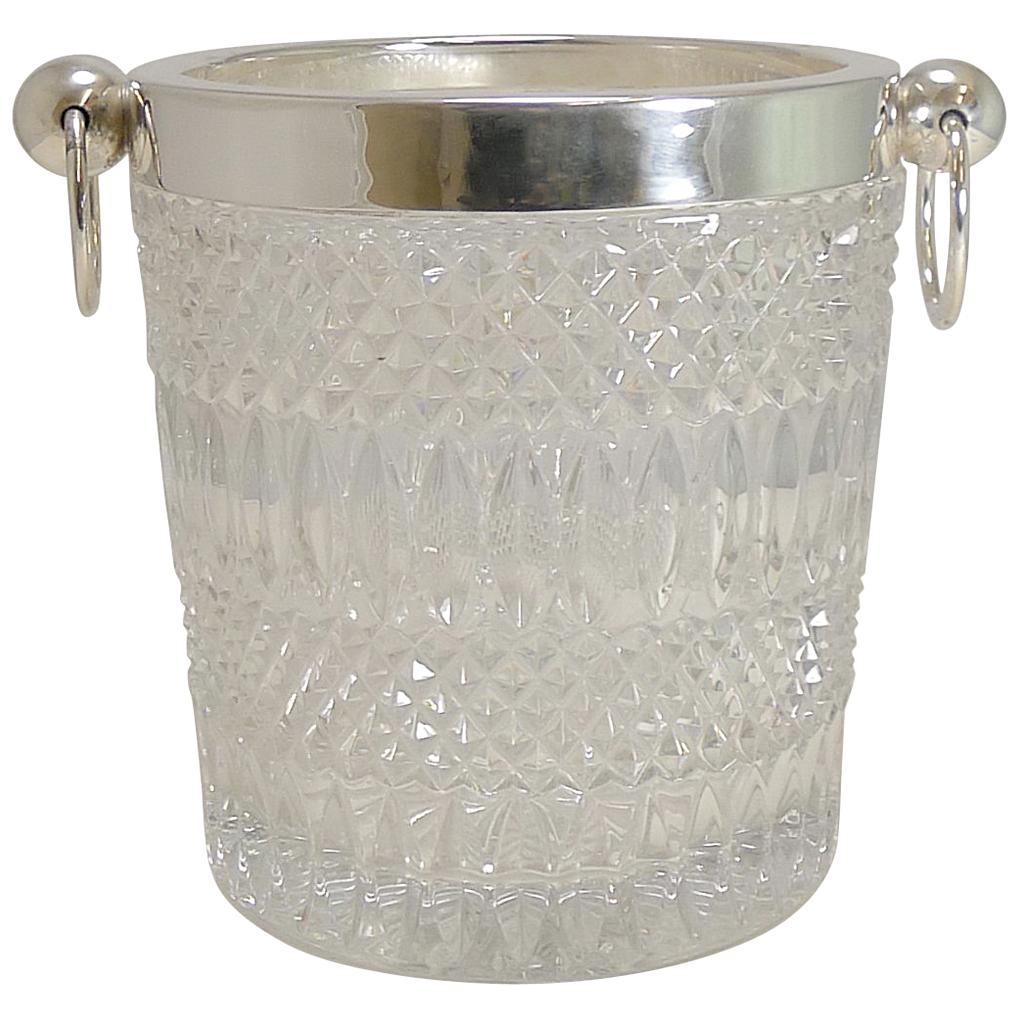 Vintage 1960s Crystal and Silver Plate Wine Cooler / Champagne Bucket