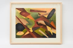 Vintage 1960's Cubist Style Abstract Acyrylic Painting Custom Framed